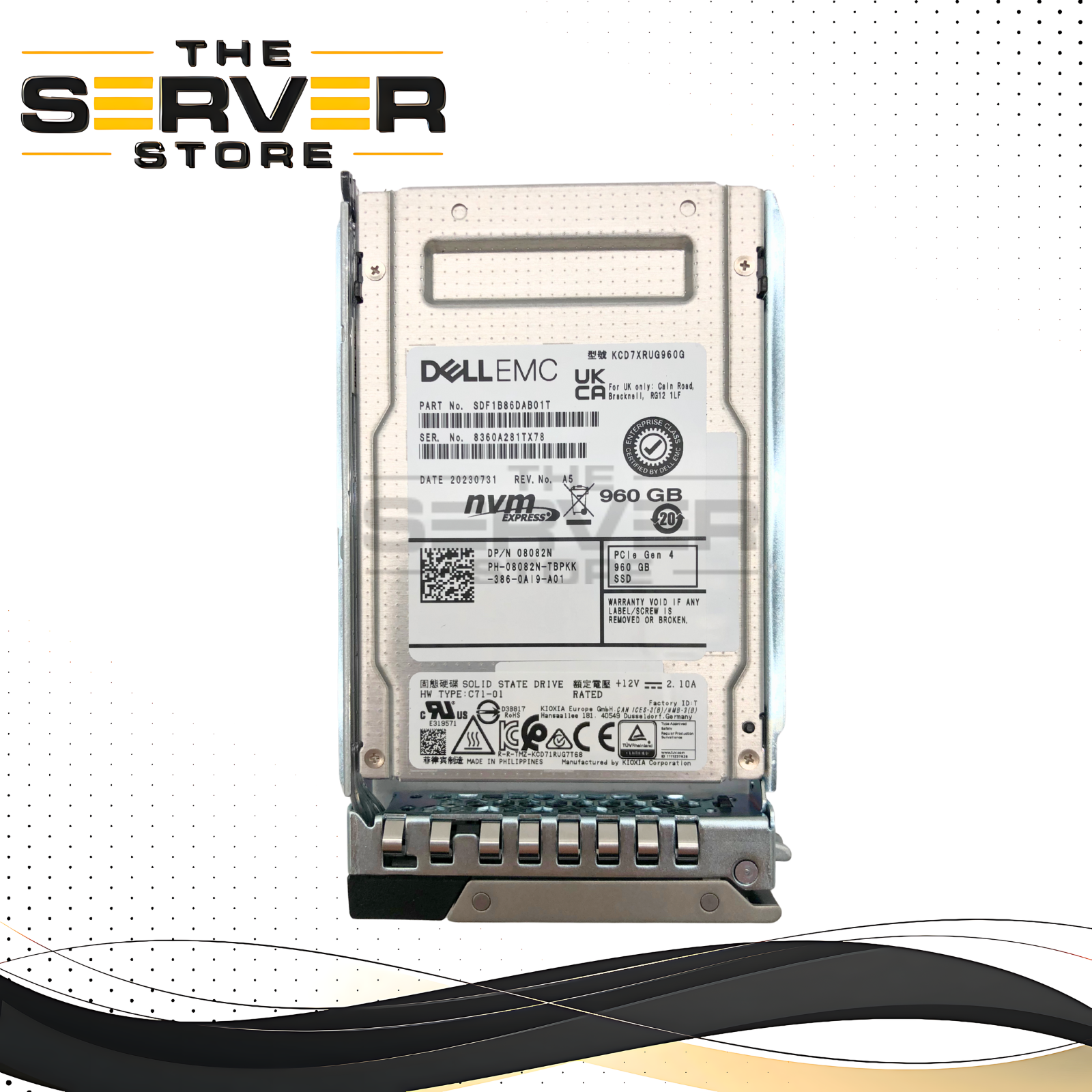 Dell Kioxia 960GB PCIe 4.0 NVMe Read Intensive 2.5-inch U.2 Solid State Drive (SSD) with 14-Gen Tray. * (0-10 POH) 100% Health. * P/N: 8082N.