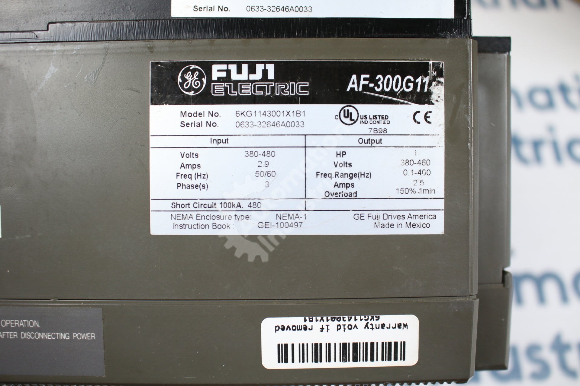 General Electric GE Fuji 6KG1143001X1B1 1HP AC Drive