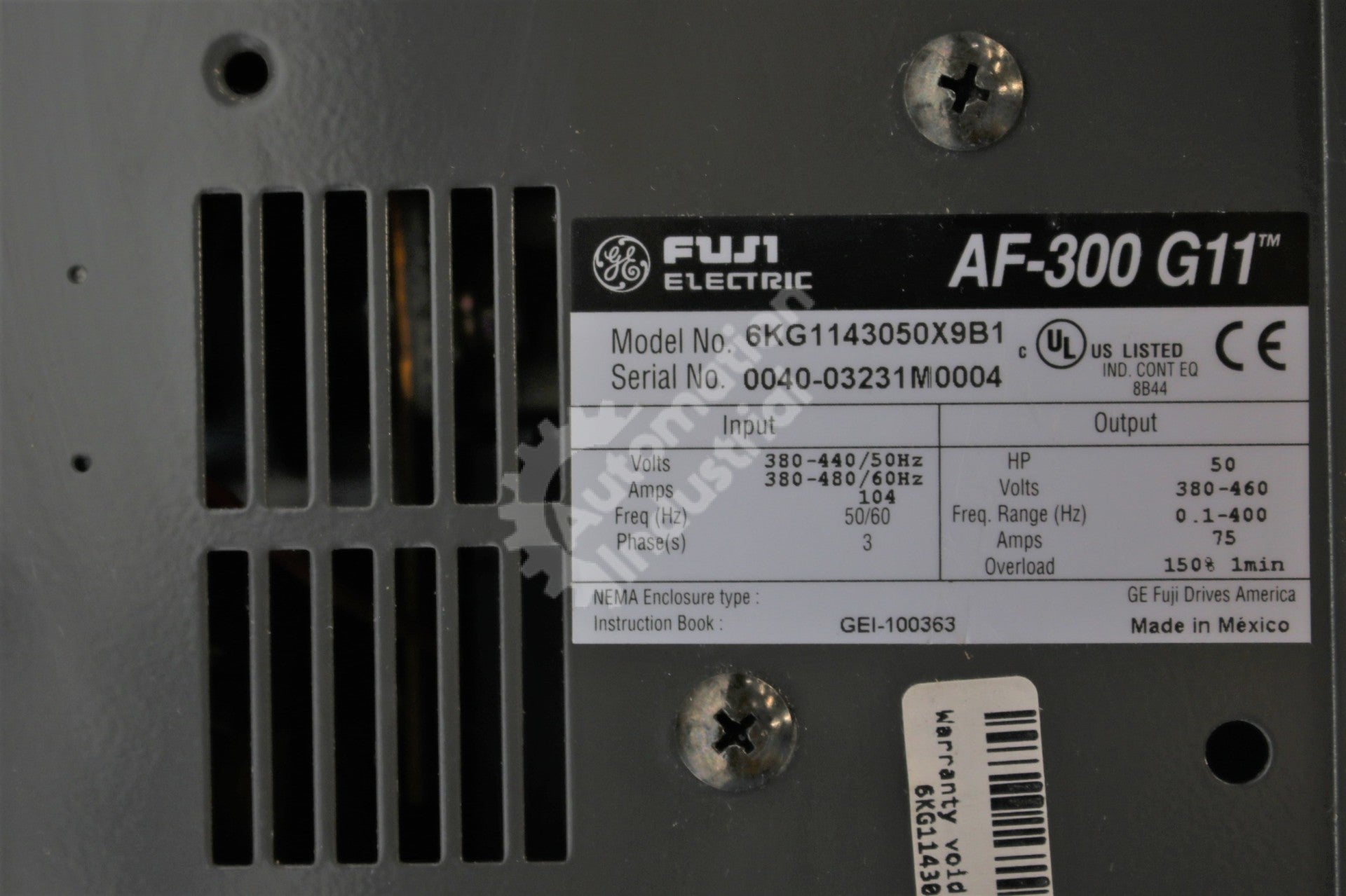 General Electric GE Fuji 6KG1143050X9B1 VFD 50HP 3 Phase 460VAC