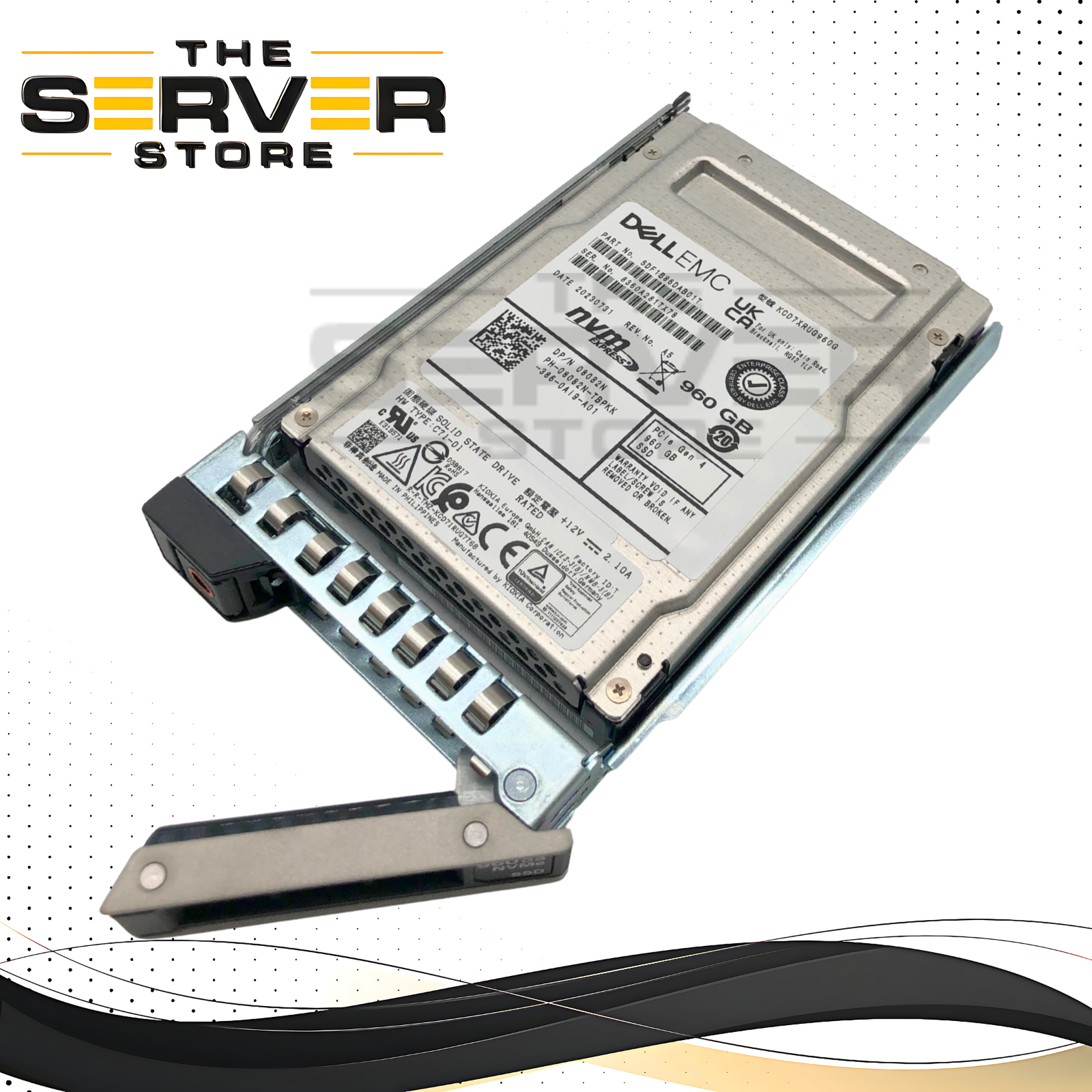 Dell Kioxia 960GB PCIe 4.0 NVMe Read Intensive 2.5-inch U.2 Solid State Drive (SSD) with 14-Gen Tray. * (0-10 POH) 100% Health. * P/N: 8082N.