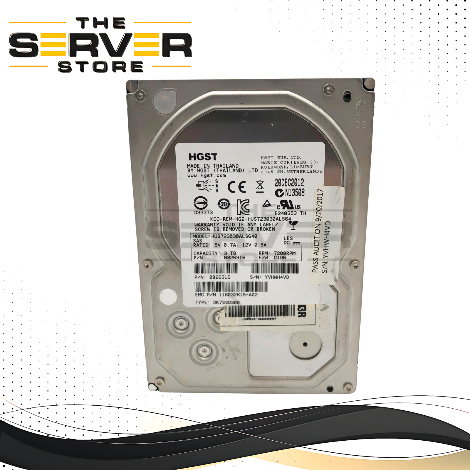 EMC HGST Ultrastar 7K3000 3TB 7200RPM 6Gb/s SAS 3.5-inch LFF Enterprise Hard Disk Drive. 90% health or Greater. P/N: 0B26316.