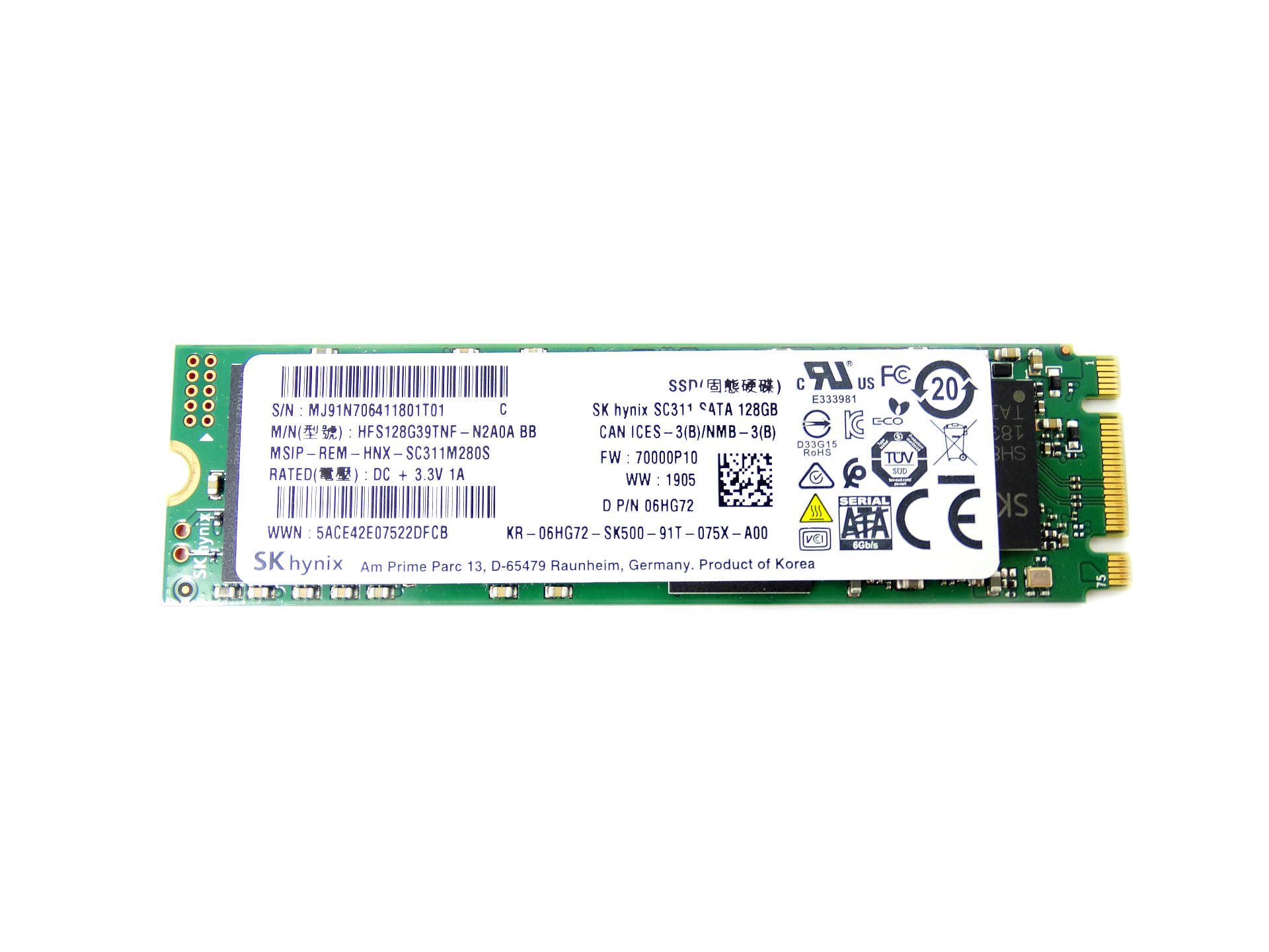 Dell SC311 128GB 6b/s M.2 SATA SSD Solid State Drive (6HG72)