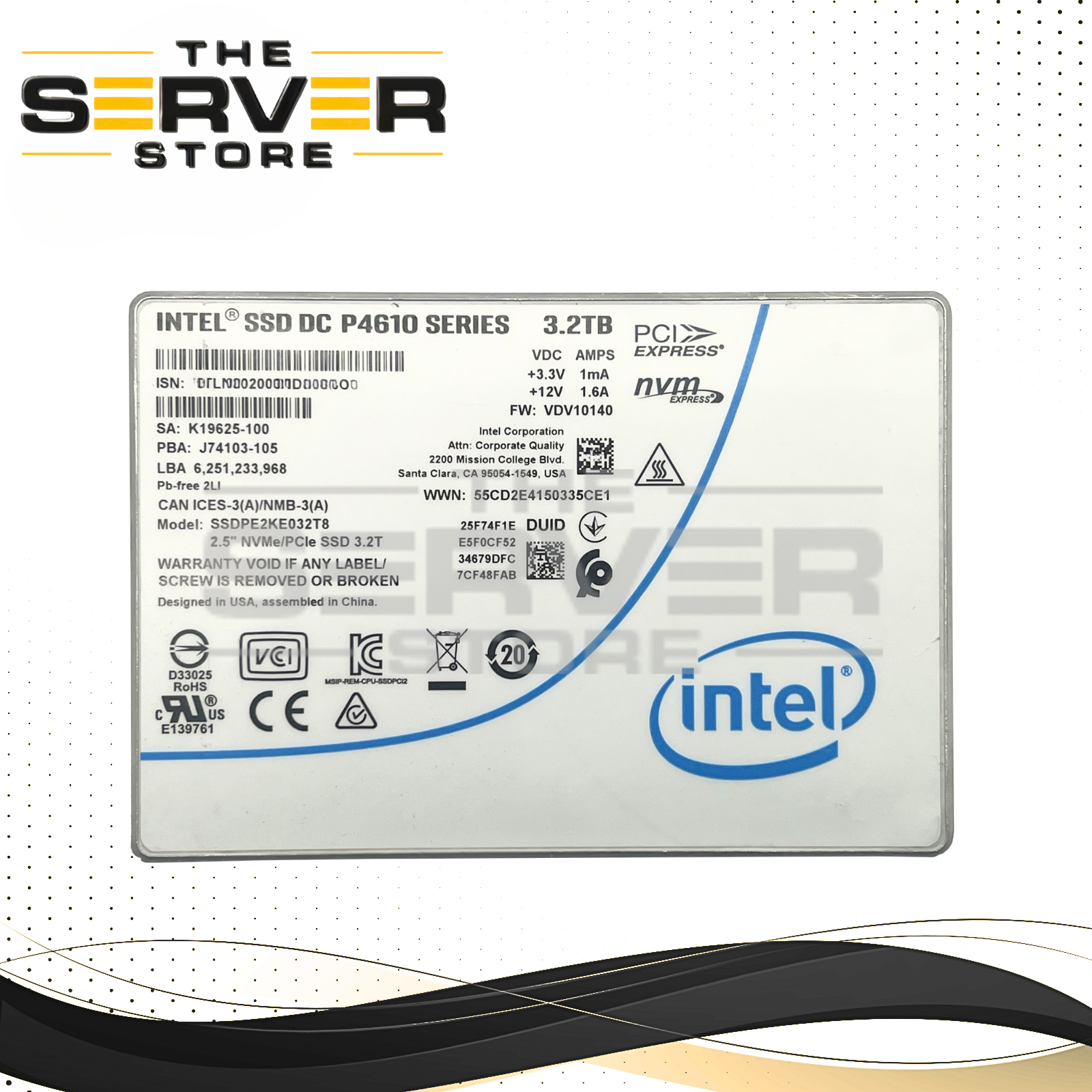 (71% to 80% Health) Intel 3.2TB NVMe U.2 PCIe Gen 3.0 x4 SFF 2.5" MU SSD DC P4610 Series SSDPE2KE032T8