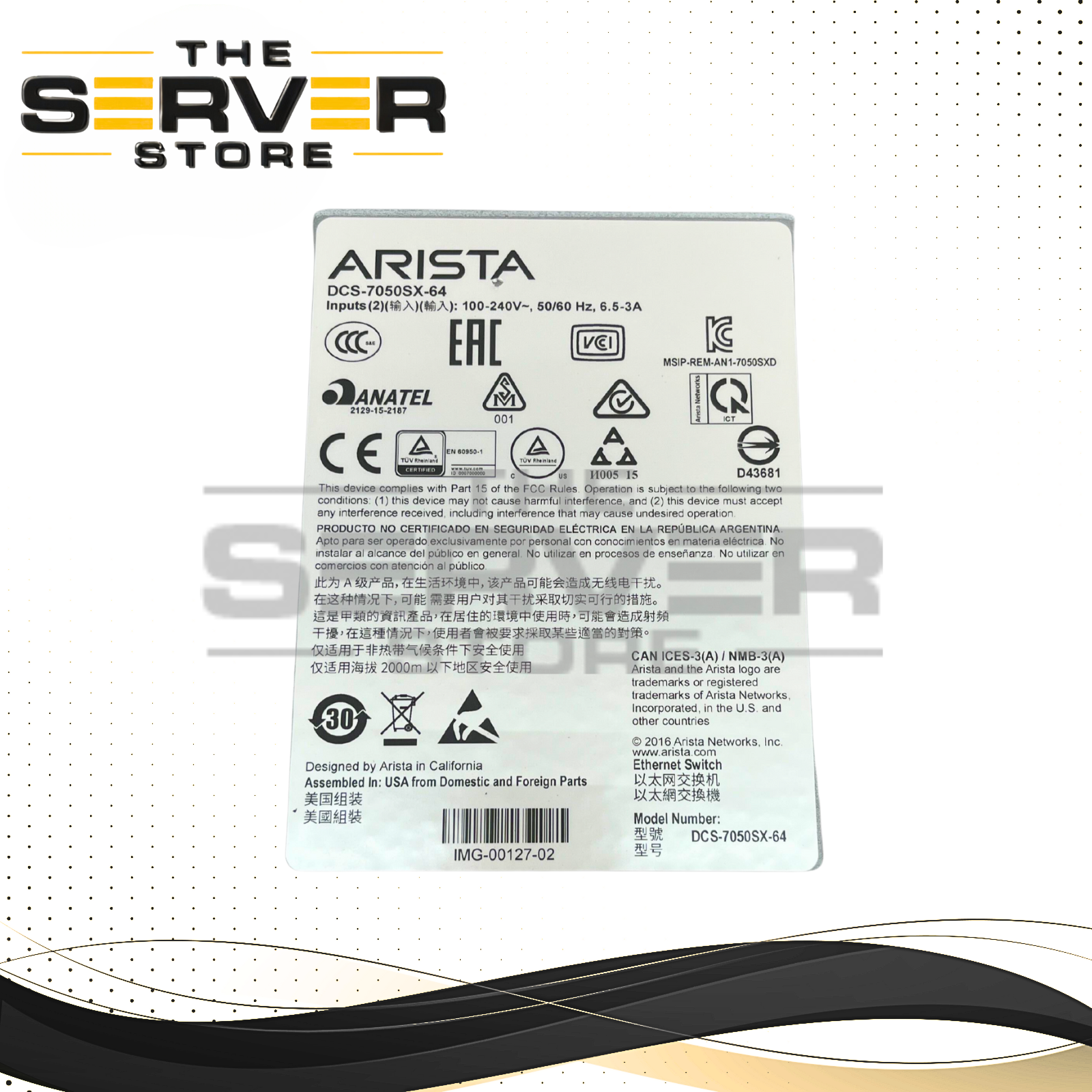 Arista 48 Port 1/10GBE SFP+ Switch 2x 495W 4x Fans (with Rails) DCS-7050SX-64-R