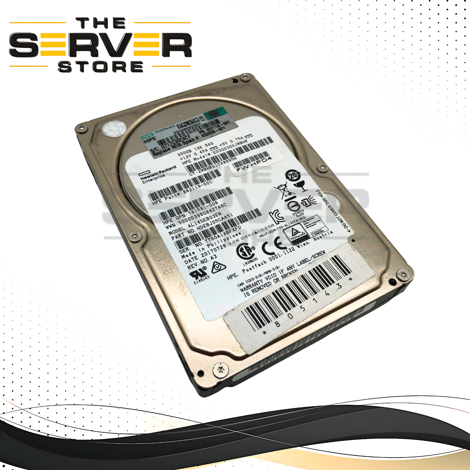 HPE Toshiba 300GB 10K 12G SAS 2.5" HDD SC 862119-001 653955-001 EG000300JWBHR