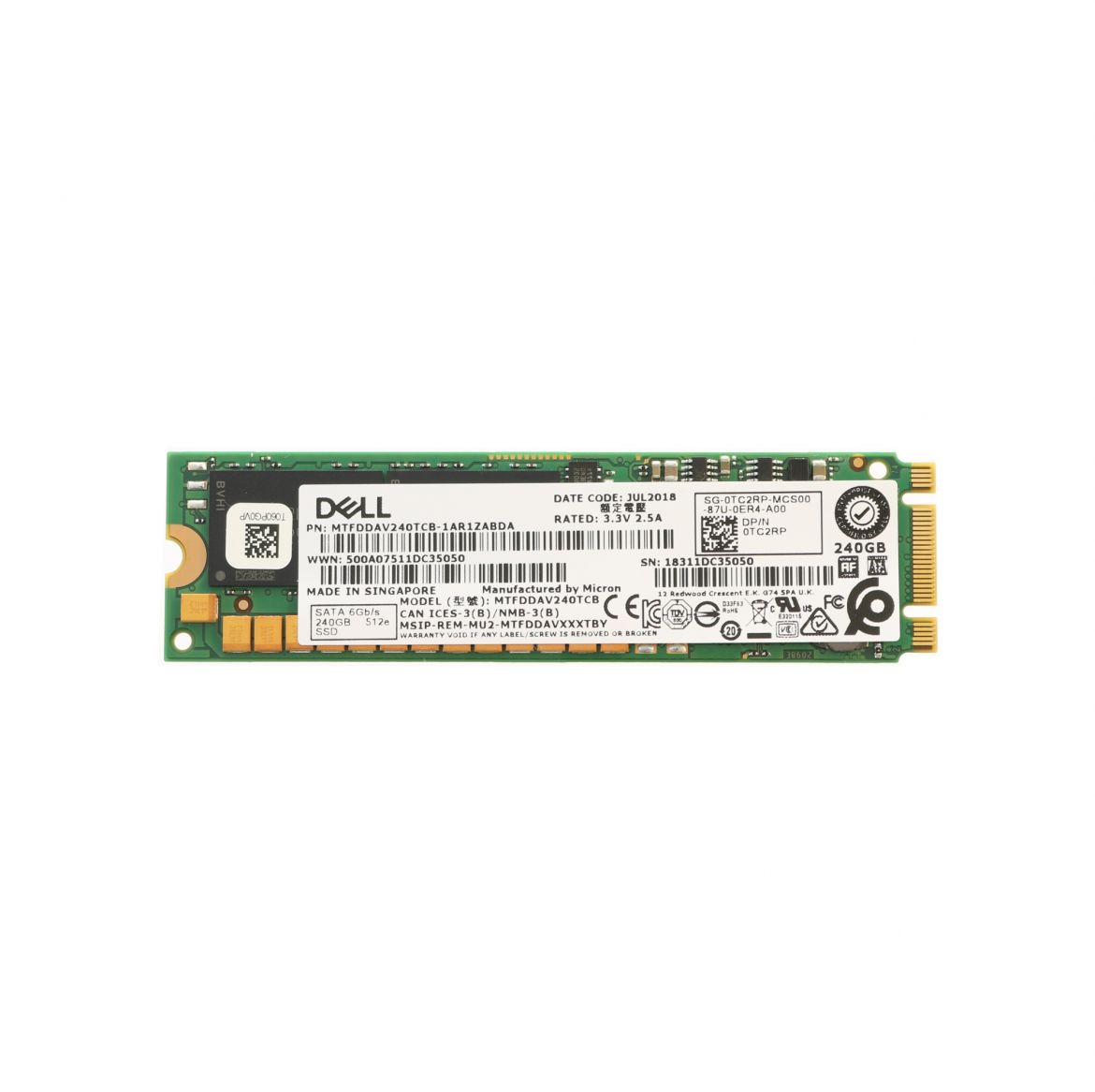 Dell 240GB M.2 SATA 6G MU 2280 SSD Micron 5100 Pro MTFDDAV240TCB 0TC2RP TC2RP