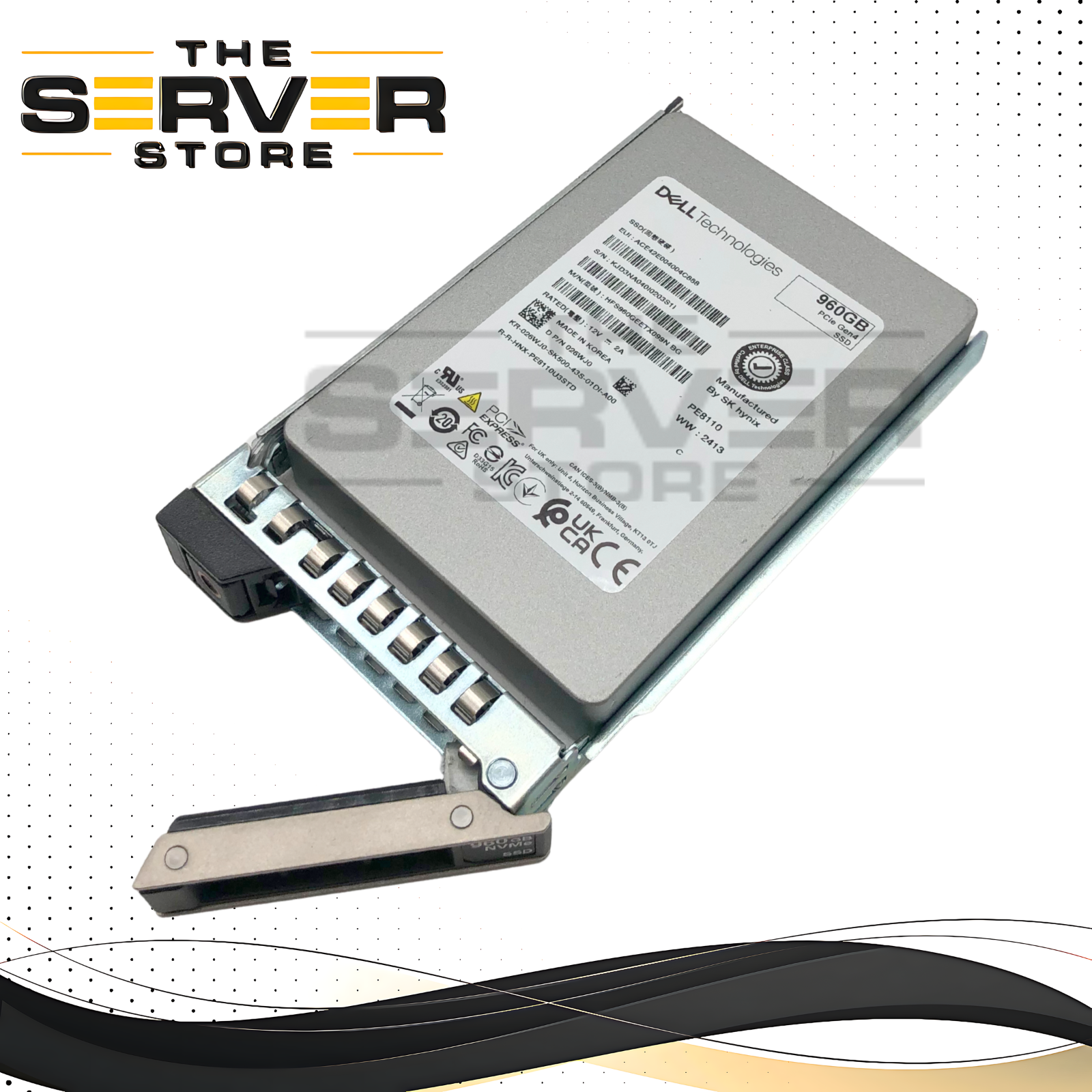 Dell SK-Hynix 960GB U.2 PCIe Gen4 NVMe Read Intensive (RI) TLC 2.5-inch Solid State Drive (SSD) with 14-Gen Tray. * (0-10 POH) 100% Health. * P/N: 26WJ0.