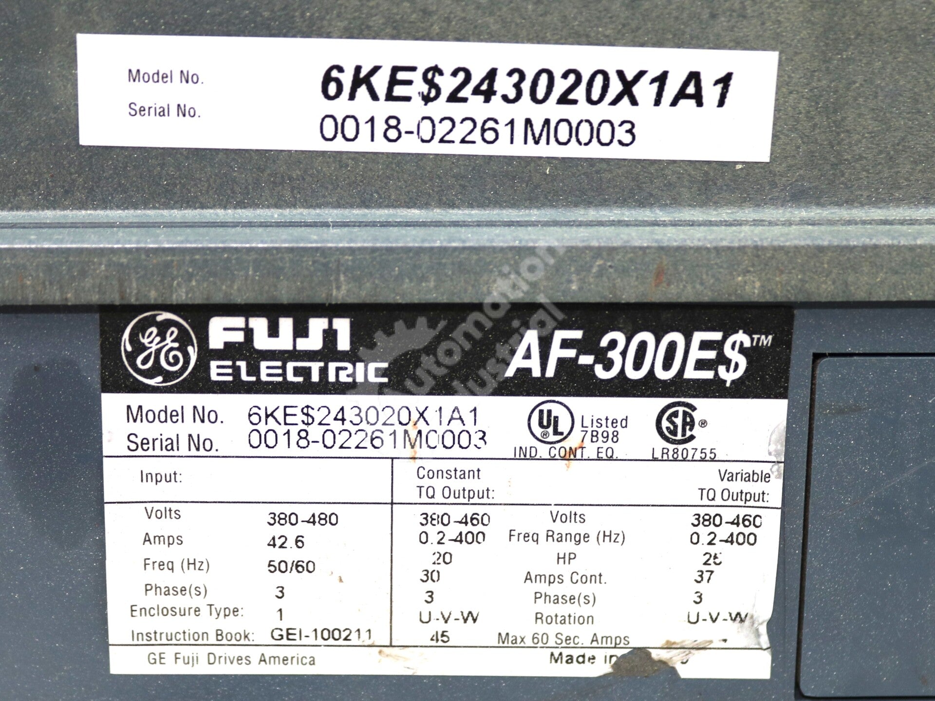 6KE$243020X1A1 By General Electric Fuji 20HP Drive 50-60HZ 380-480 VAC