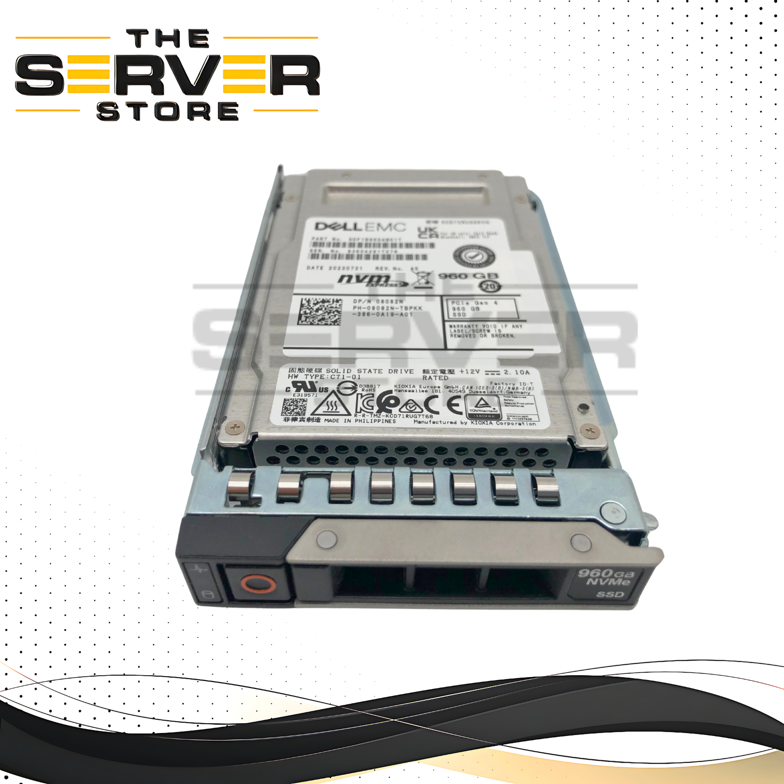 Dell Kioxia 960GB PCIe 4.0 NVMe Read Intensive 2.5-inch U.2 Solid State Drive (SSD) with 14-Gen Tray. * (0-10 POH) 100% Health. * P/N: 8082N.