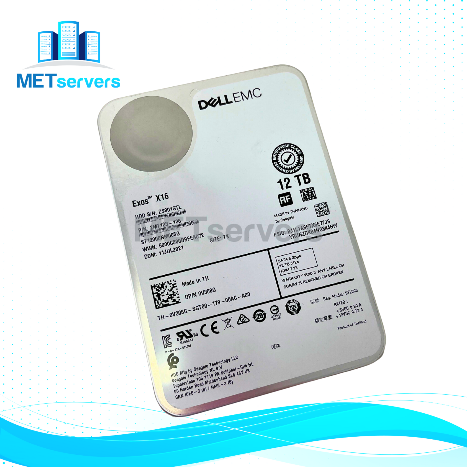 DellEMC Exos X16 12TB 7.2K RPM SATA 6Gbps 512e Enterprise HDD Hard Drive (0V308G)
