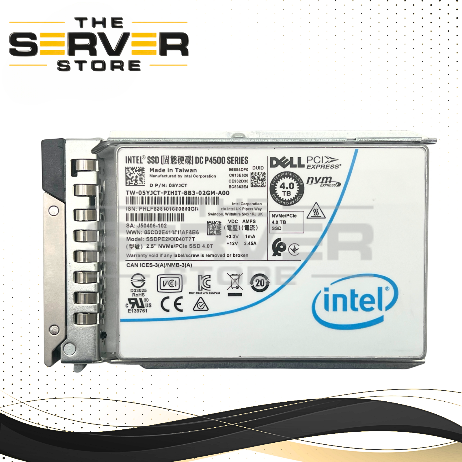 Dell 4TB NVMe U.2 PCIe Gen 3.0 x4 RI SFF 2.5" SSD Intel DC P4500 Series SSDPE2KX040T7T 05YJCT 5YJCT for Dell PowerEdge Server Gen 16th 15th 14th (with Tray)