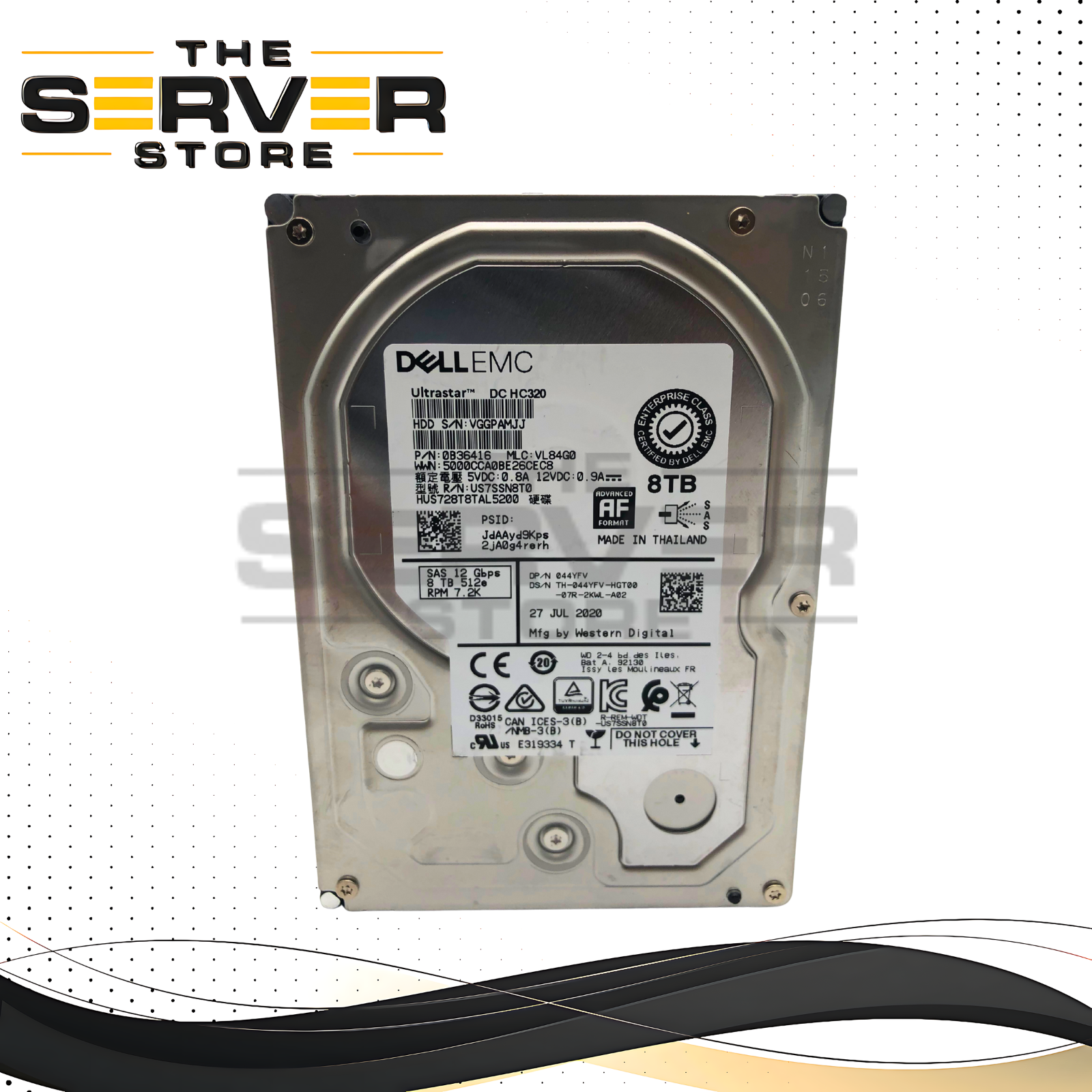 Dell 8TB SAS 12G 7.2K RPM LFF 3.5" 512e AF HDD WD Ultrastar DC H320 HUS728T8TAL5200 044YFV 44YFV