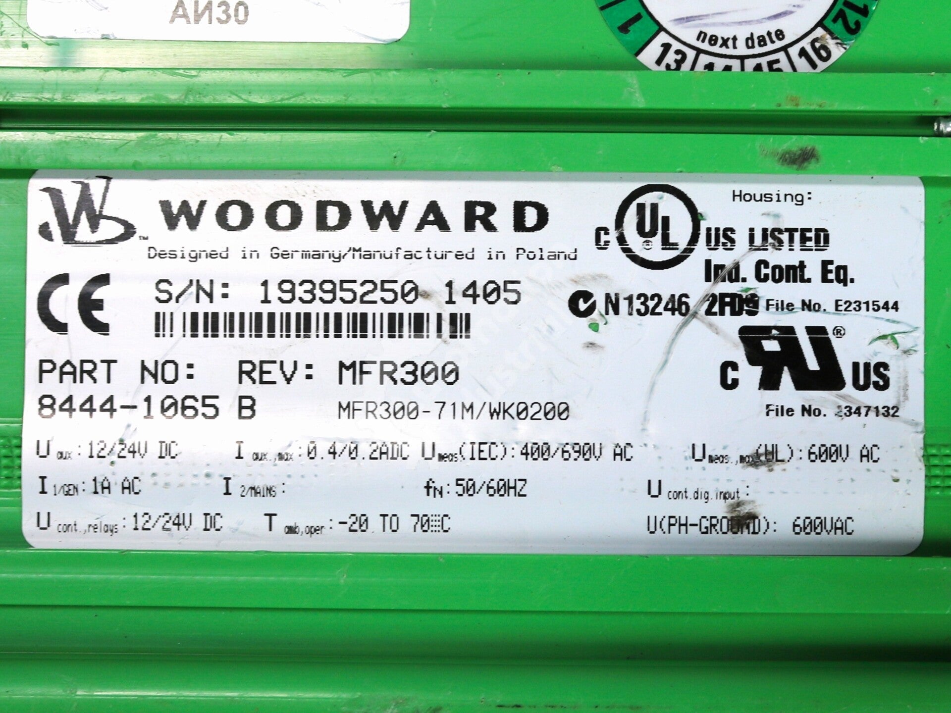 8444-1065 By Woodward MFR300-71M/WK0200 Multifunction Relay and Transducer