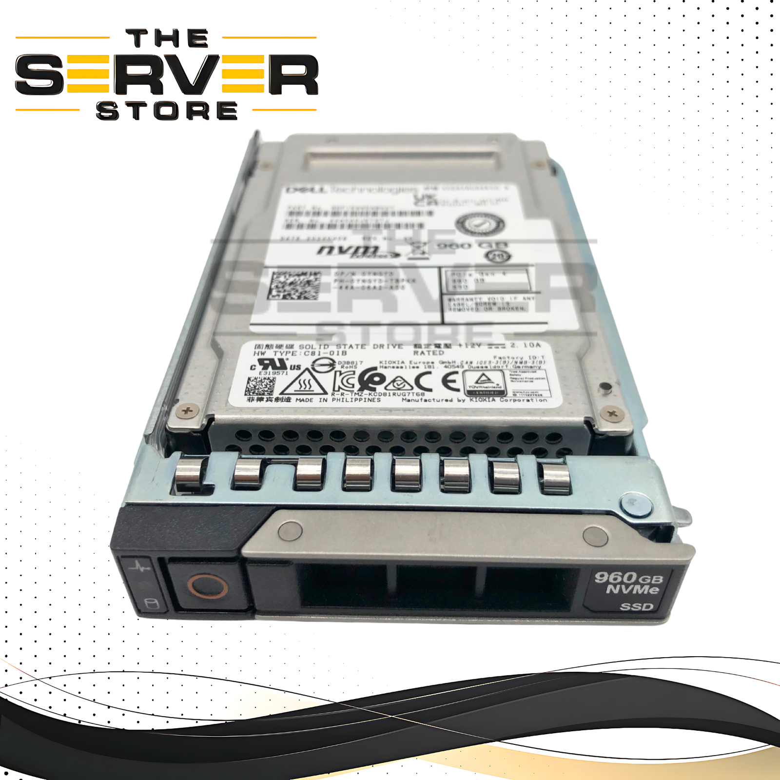 Dell Kioxia 960GB NVMe PCIe Gen4 2.5-inch U.2 Solid State Drive (SSD) with 14-Gen Tray. * (0-10 POH) 100% Health. * P/N: YNGYD.