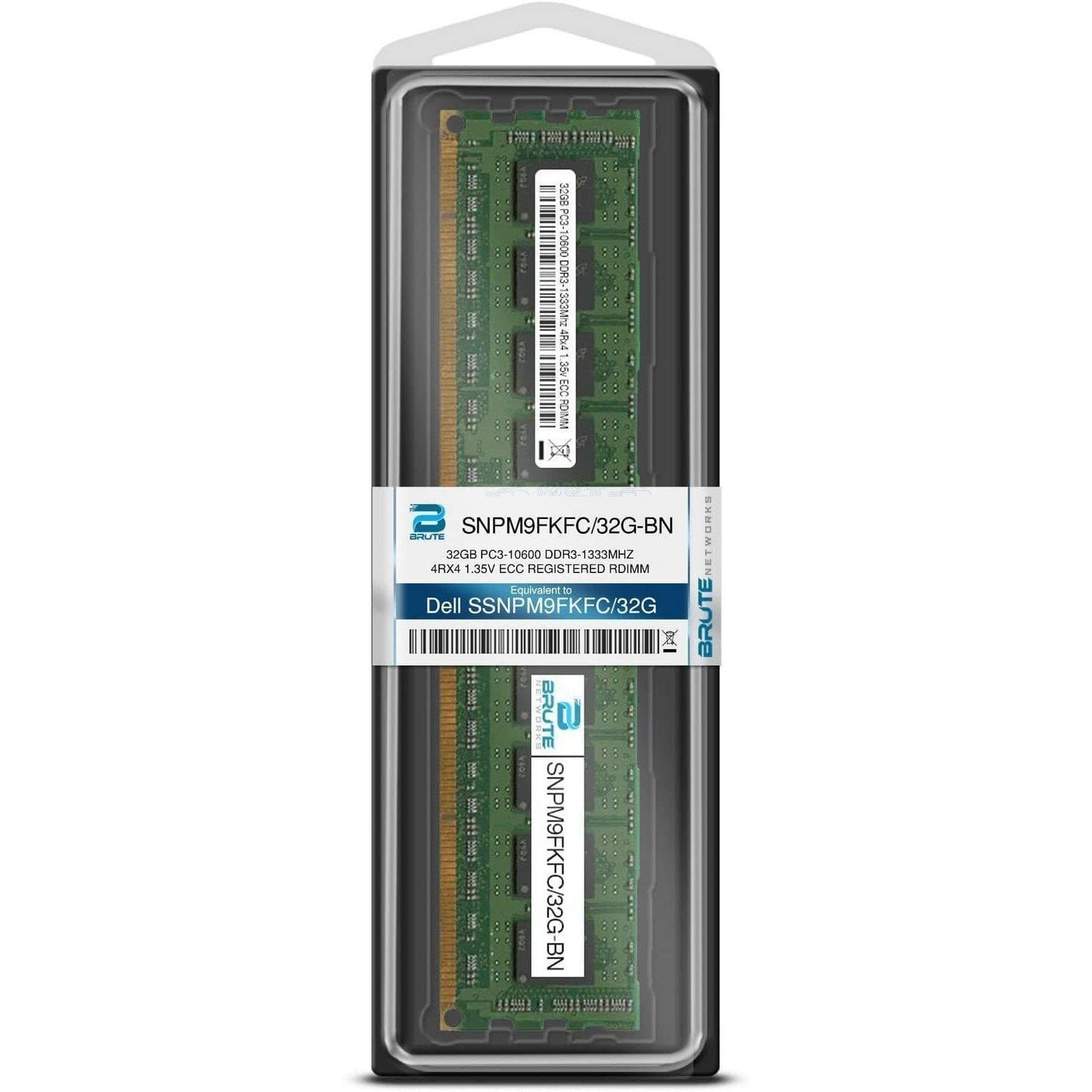 Brute Networks SNPM9FKFC/32G-BN - 32GB PC3-10600 DDR3-1333Mhz 4Rx4 1.35v ECC Registered RDIMM (Equivalent to OEM PN # SNPM9FKFC/32G)-FoxTI
