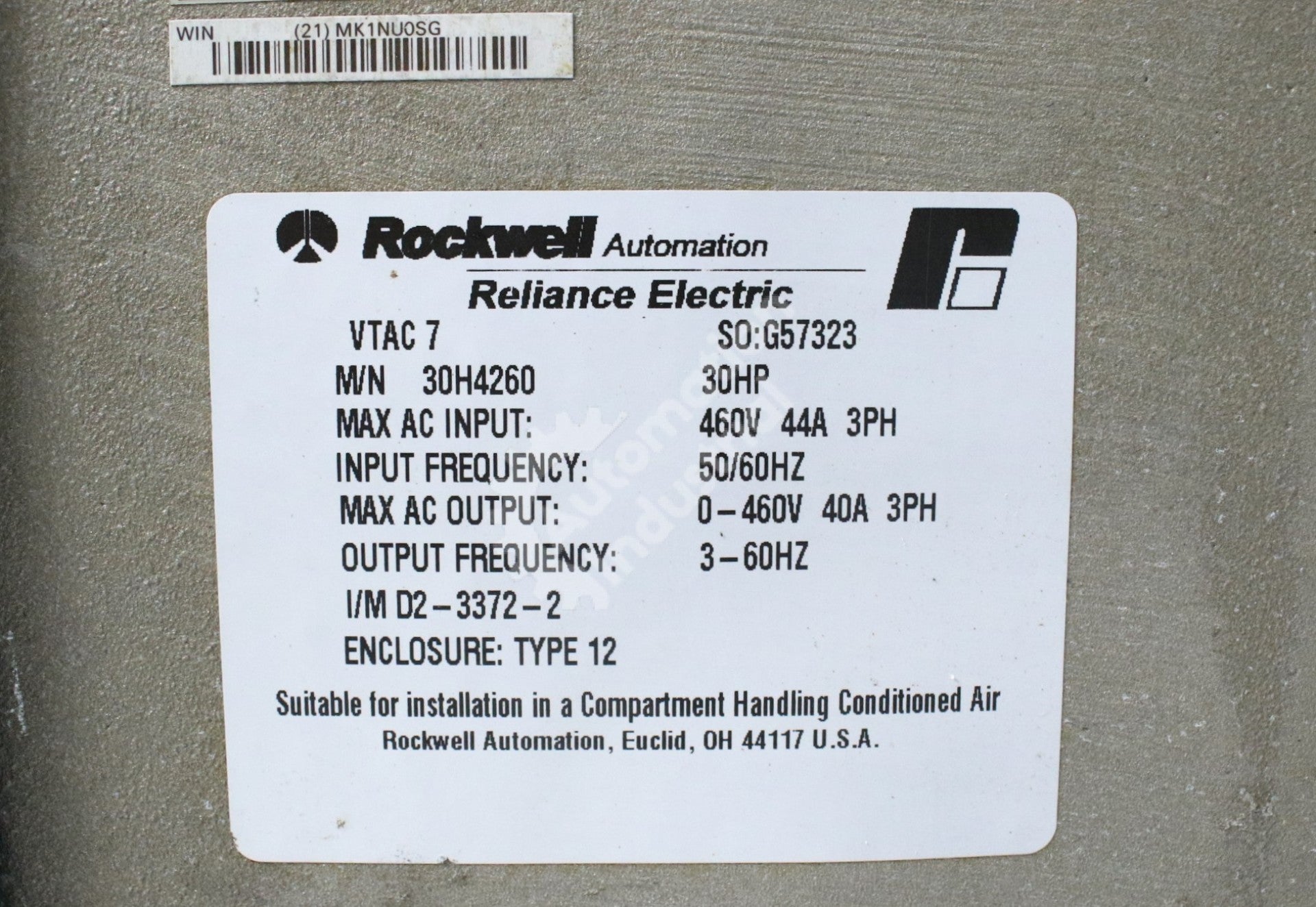Reliance Electric 30H4260 30HP 460V VTAC 7 Drive