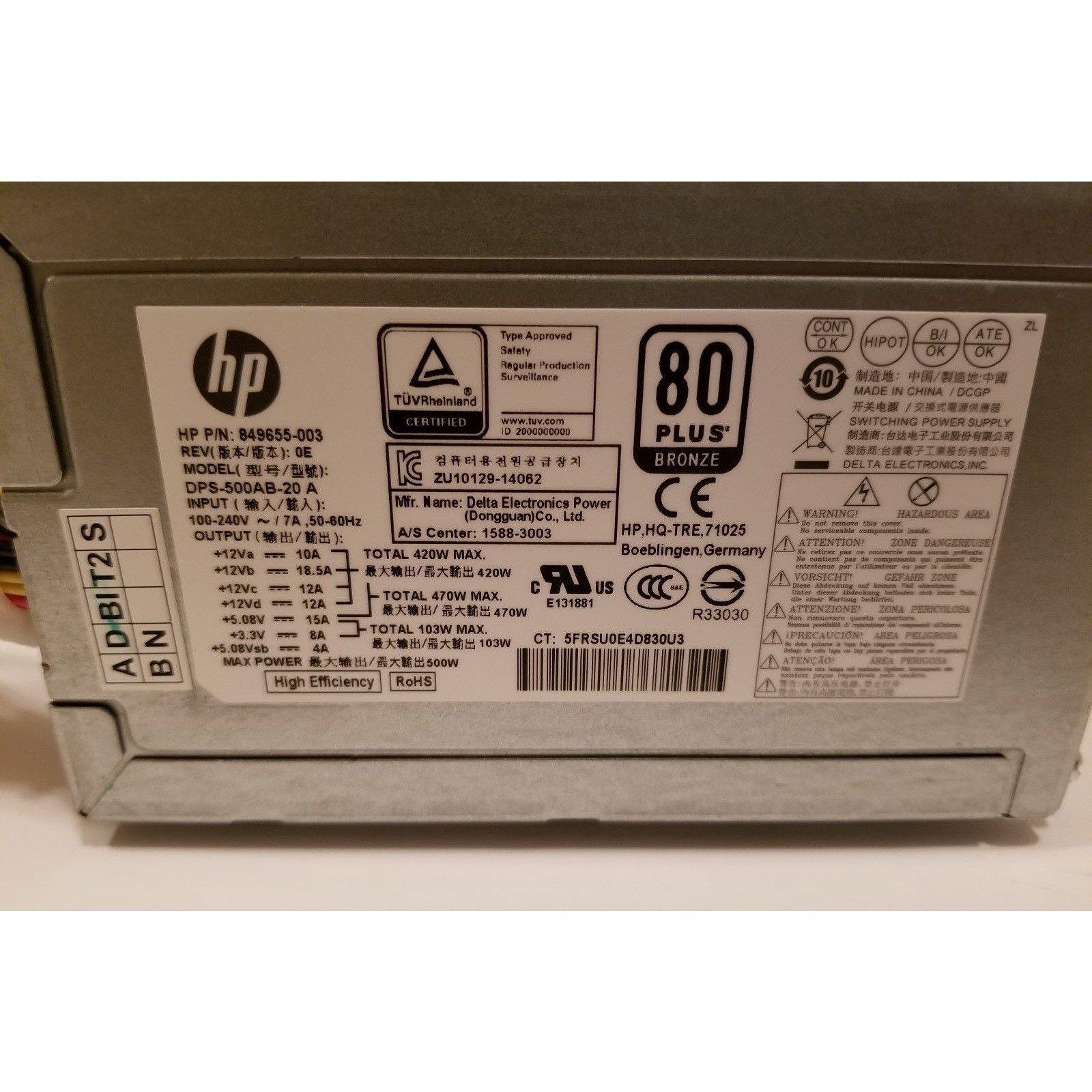 Genuine Hp 500W Model DPS-500AB-20 A P/N 849655-003 80 Plus Bronze Power Supply-FoxTI
