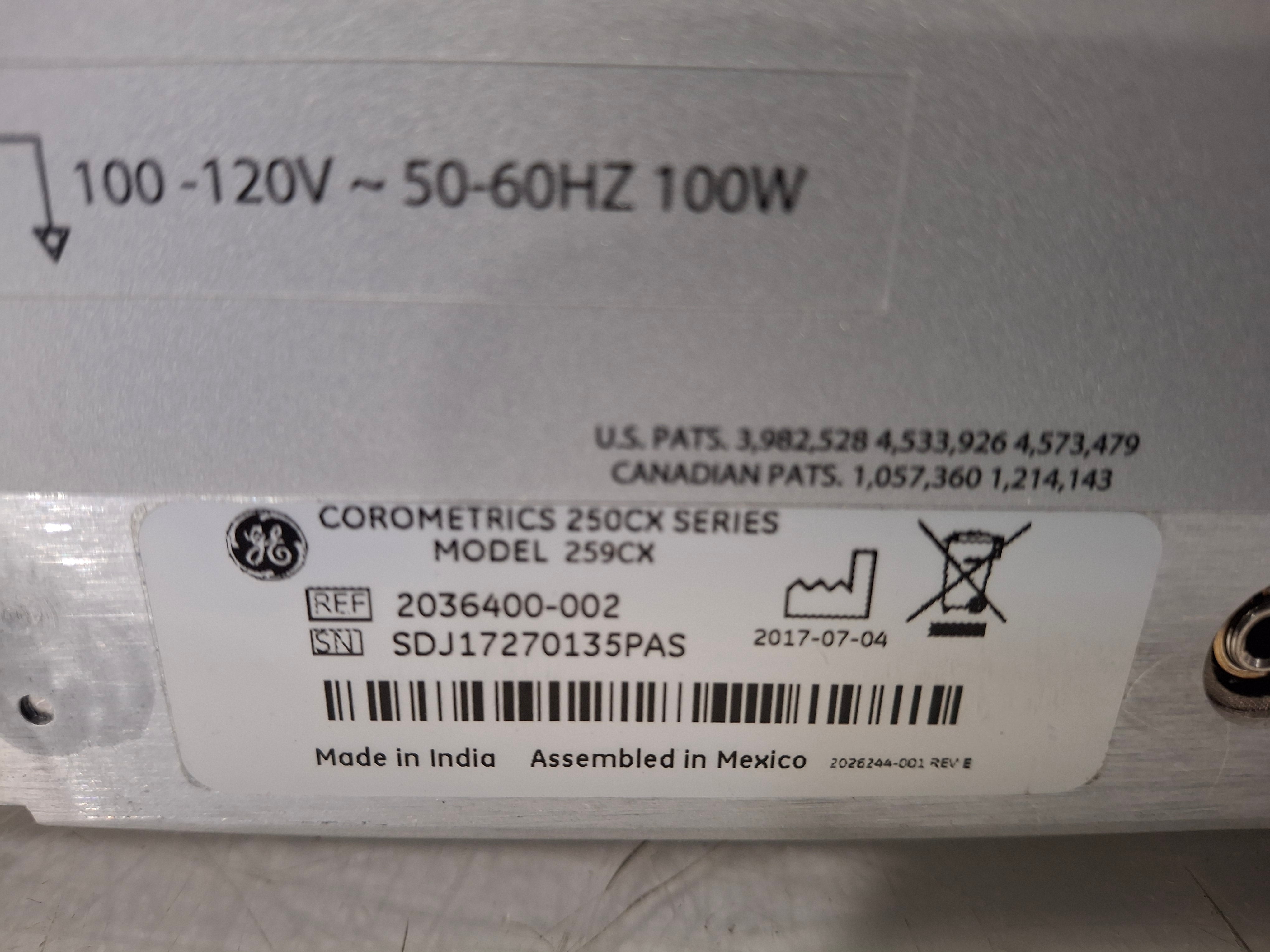 GE Healthcare Corometrics 250cx Series Model 259cx Fetal Monitor