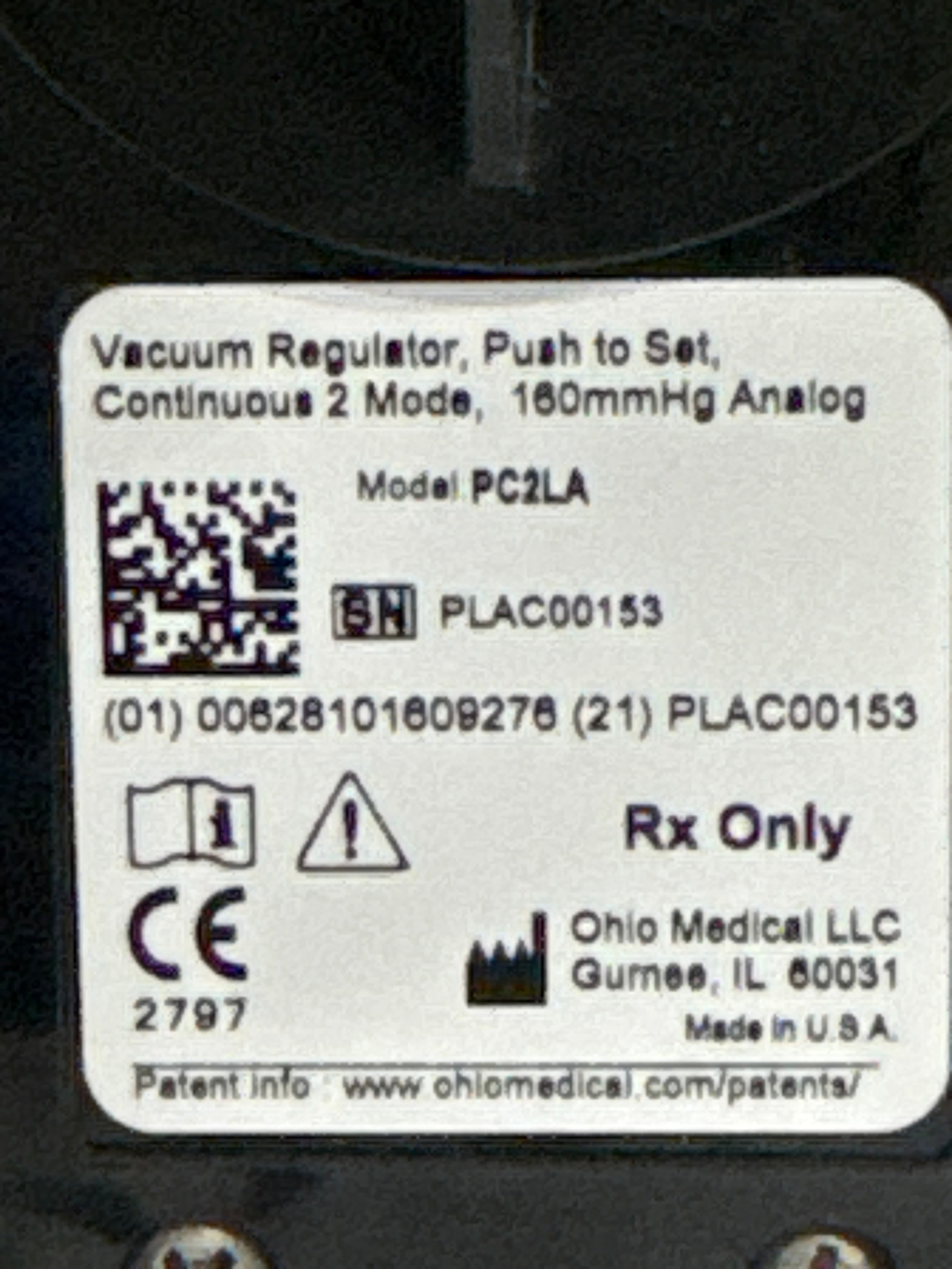 Ohio Medical Corporation Push to Set Vacuum Regulator