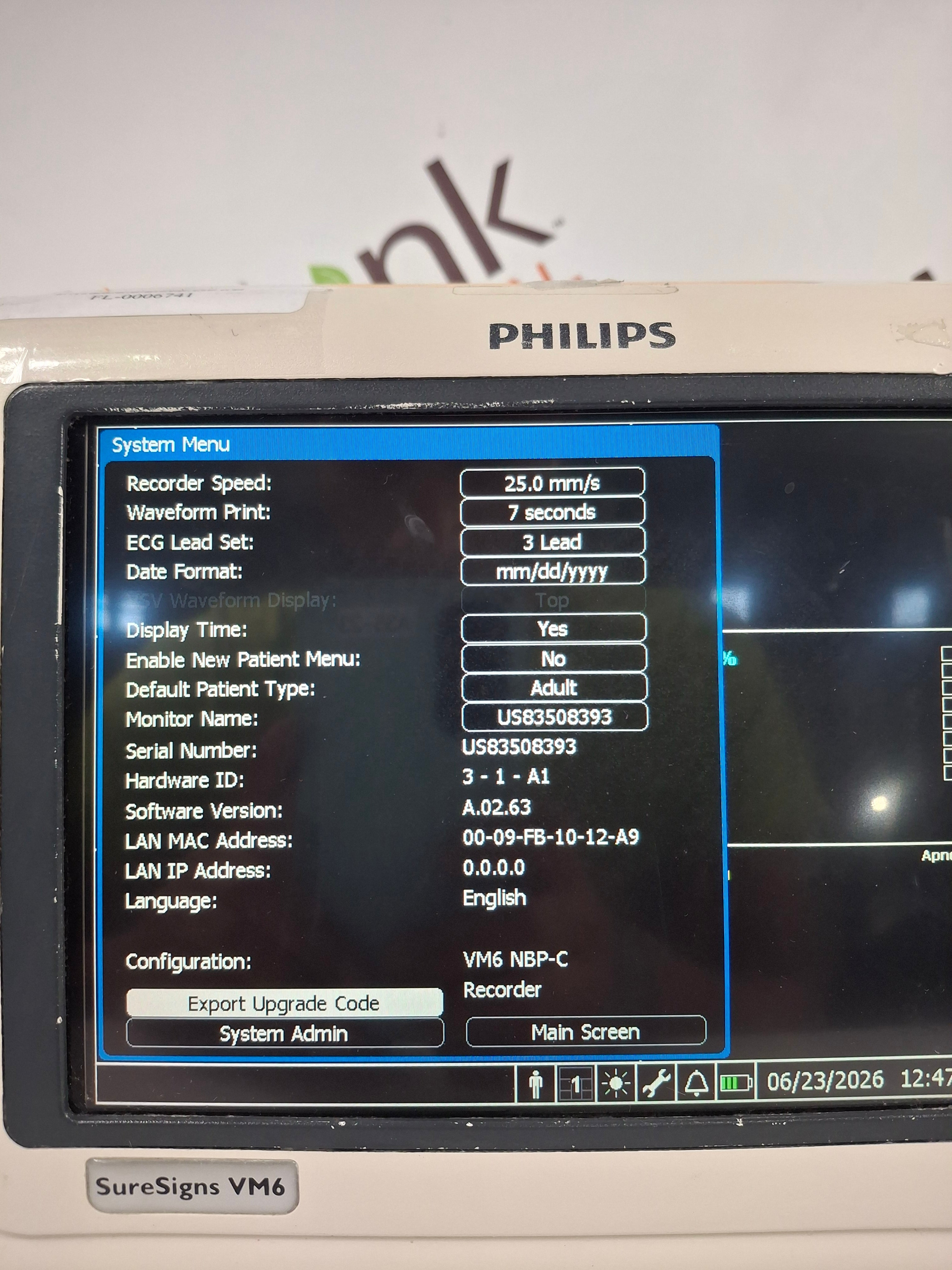 Philips SureSigns VM6 Vital Signs Monitor