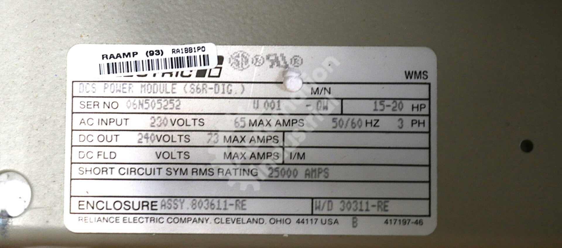 803611-RE By Reliance Electric 3-Phase 15-20HP 230VAC DCS Power Module NSFP