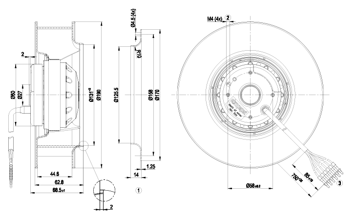 R2D190-AC08-09 43/53W 3/415V 0.09A 2500/2700rpm ebm-papst FAN