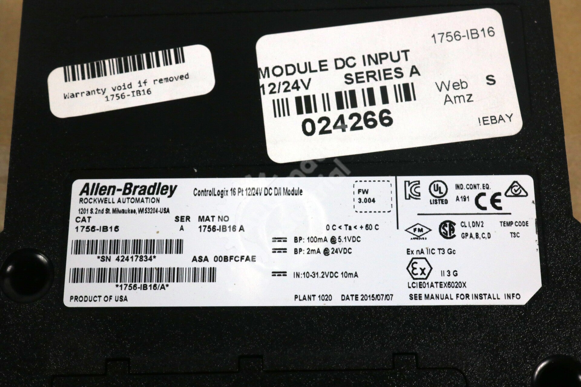 1756-IB16 By Allen Bradley 24VDC 16-Point DC Digital Input Module