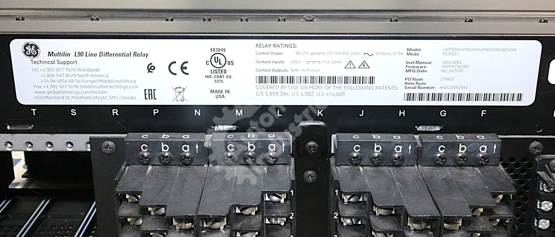L90-3LH By GE Multilin 50/60Hz 100-240V L90 Line Differential Relay (No Modules)