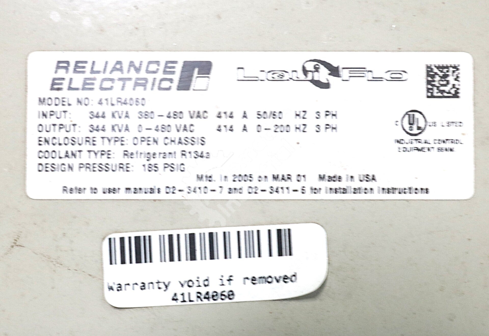 41LR4060 By Reliance Electric 3PH 50/60Hz 480VAC LiquiFlo 1.0 AC Power Module