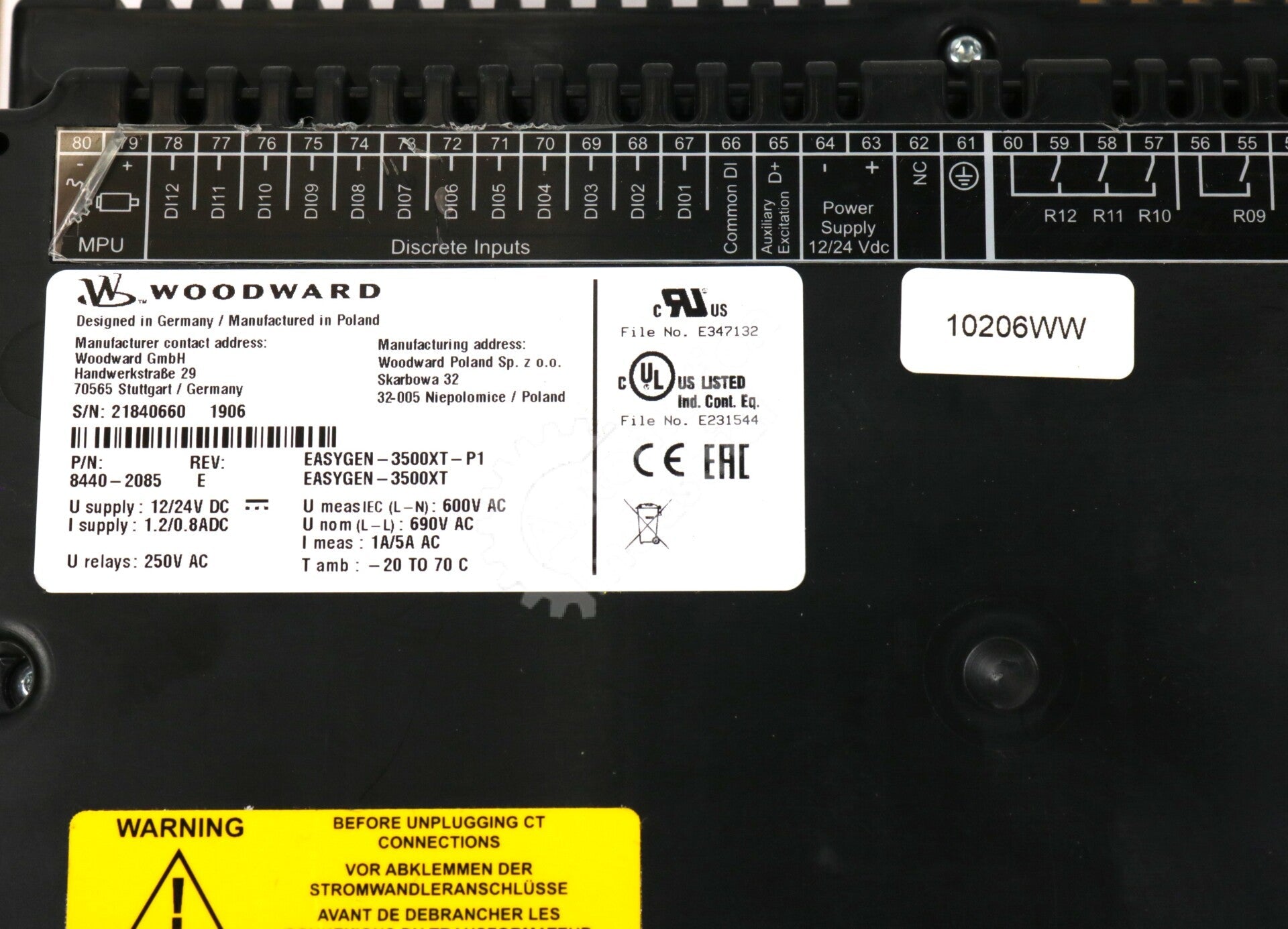 8440-2085 By Woodward EasyGen-3500XT-P1 24VDC Generator Control Panel