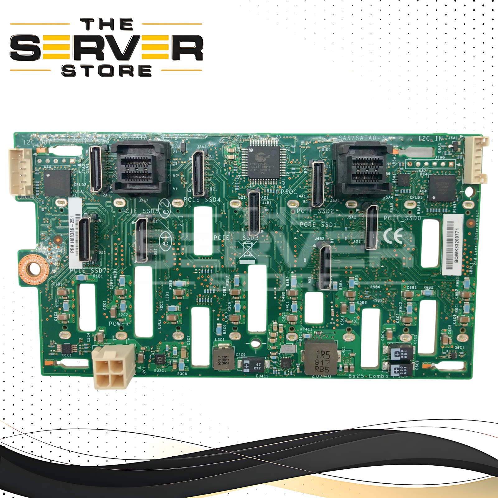 Intel 8-Bay PCIe SAS/SATA Backplane Board with 2x SFF-8643 (Mini-SAS HD) Connectors. P/N: H88386-251.