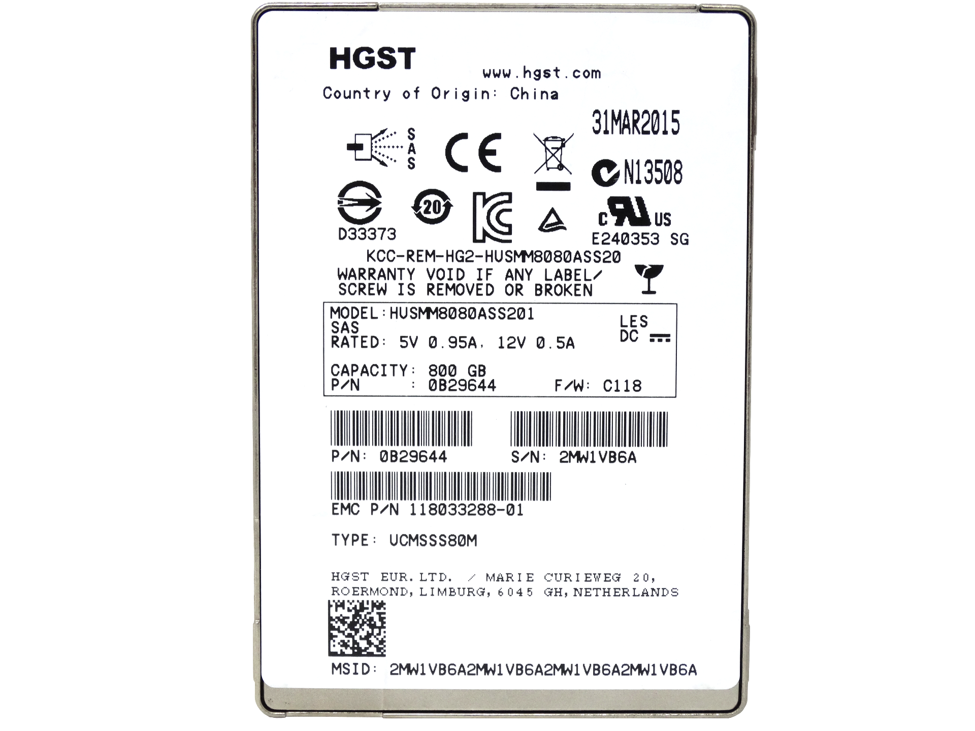 EMC 800Gb 12Gbps SAS 2.5'' Mlc Solid State Drive SSD (0B29644)