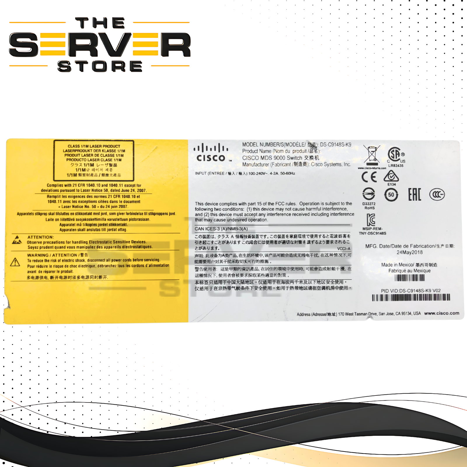 Cisco MDS 9148S Series 48-Port 16 Gigabit (16G) Multilayer Fibre Channel Fabric Switch. Back-to-Front (Power-to-Port) Airflow. P/N: DS-C9148S-K9.