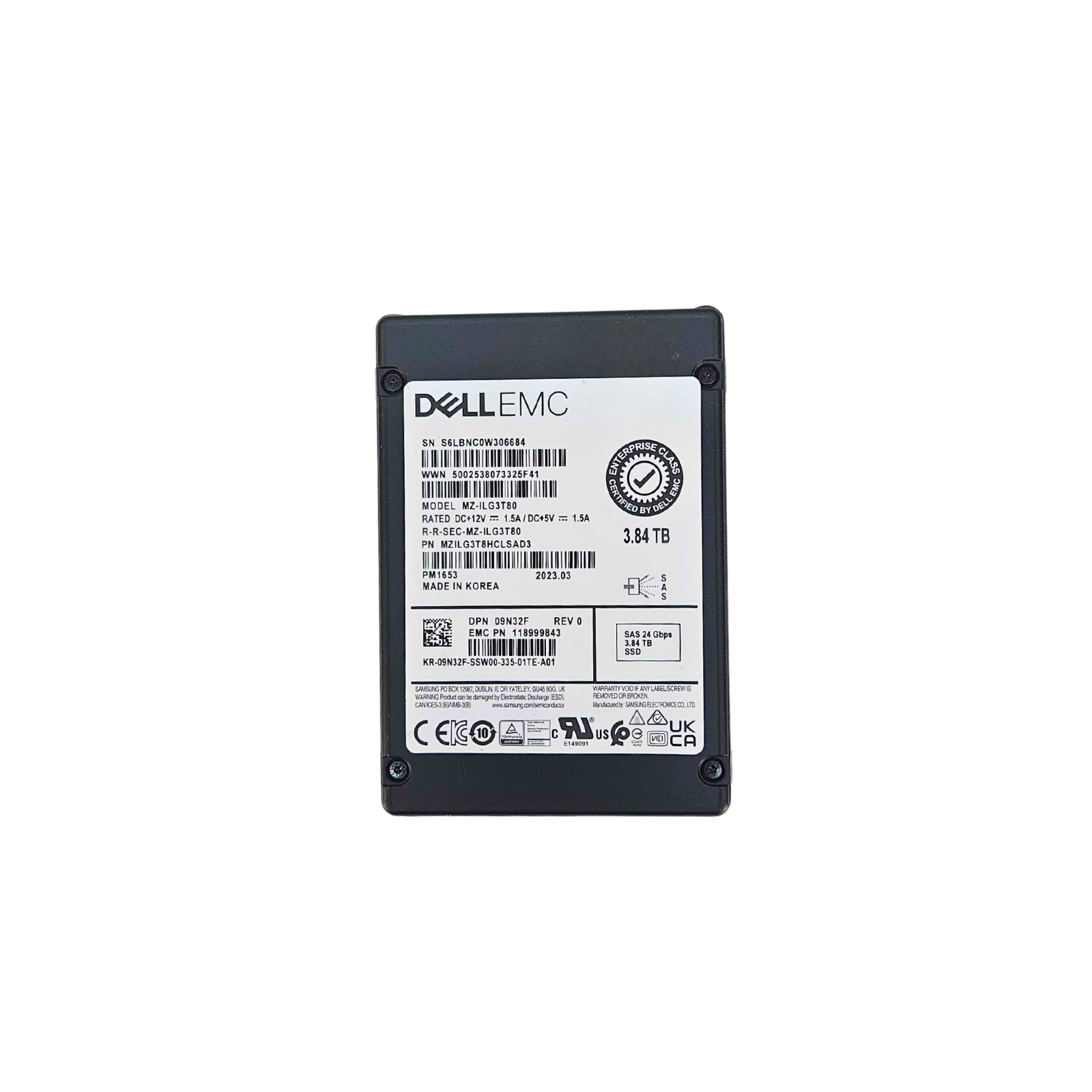 3.84TB SAS-24Gbps ISE Read Intensive 512e 2.5 Inch 1 DWPD SSD (9N32F)