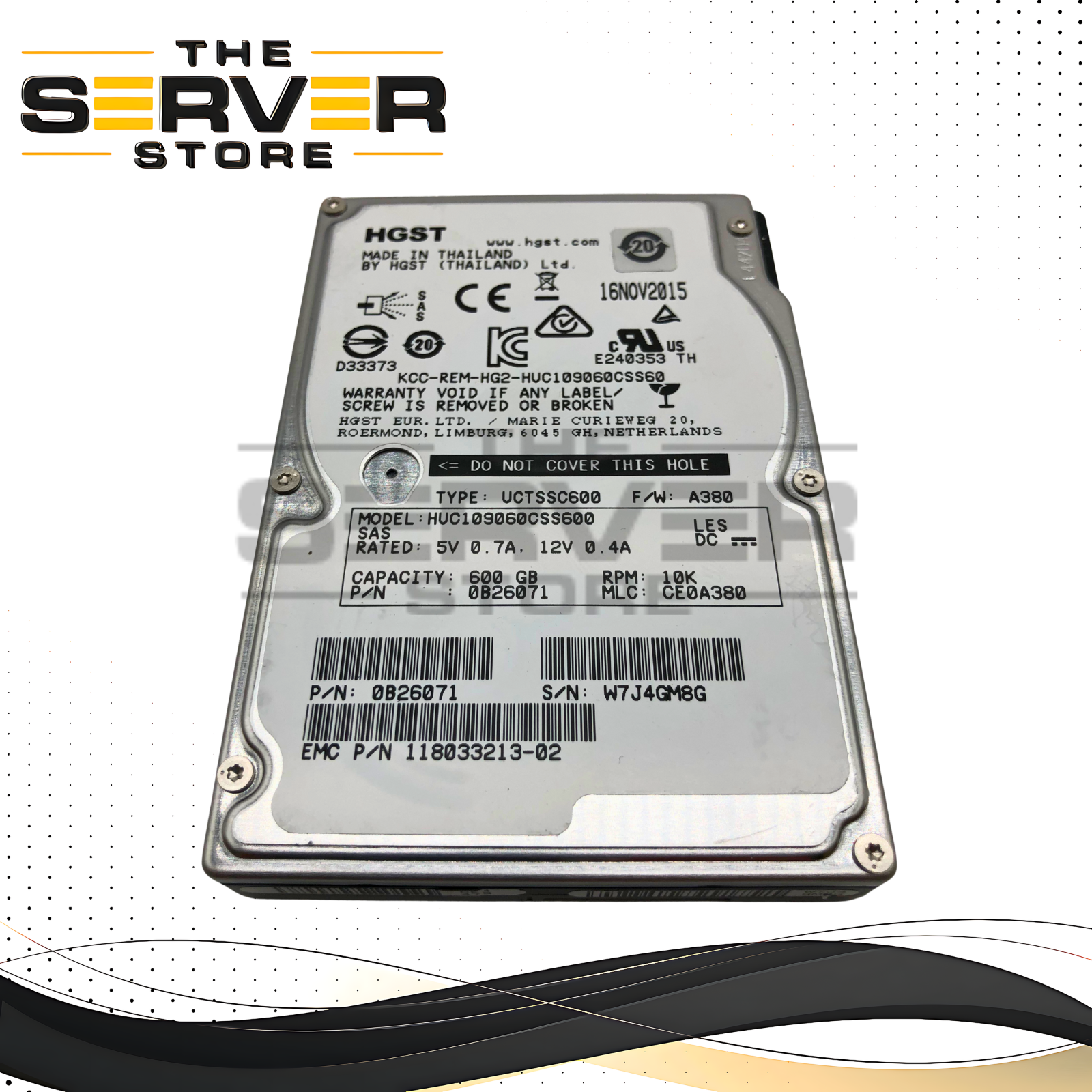 EMC HGST 600GB 10K 6Gb/s SAS 2.5 SFF Enterprise HDD HUC109060CSS600 118033213-02