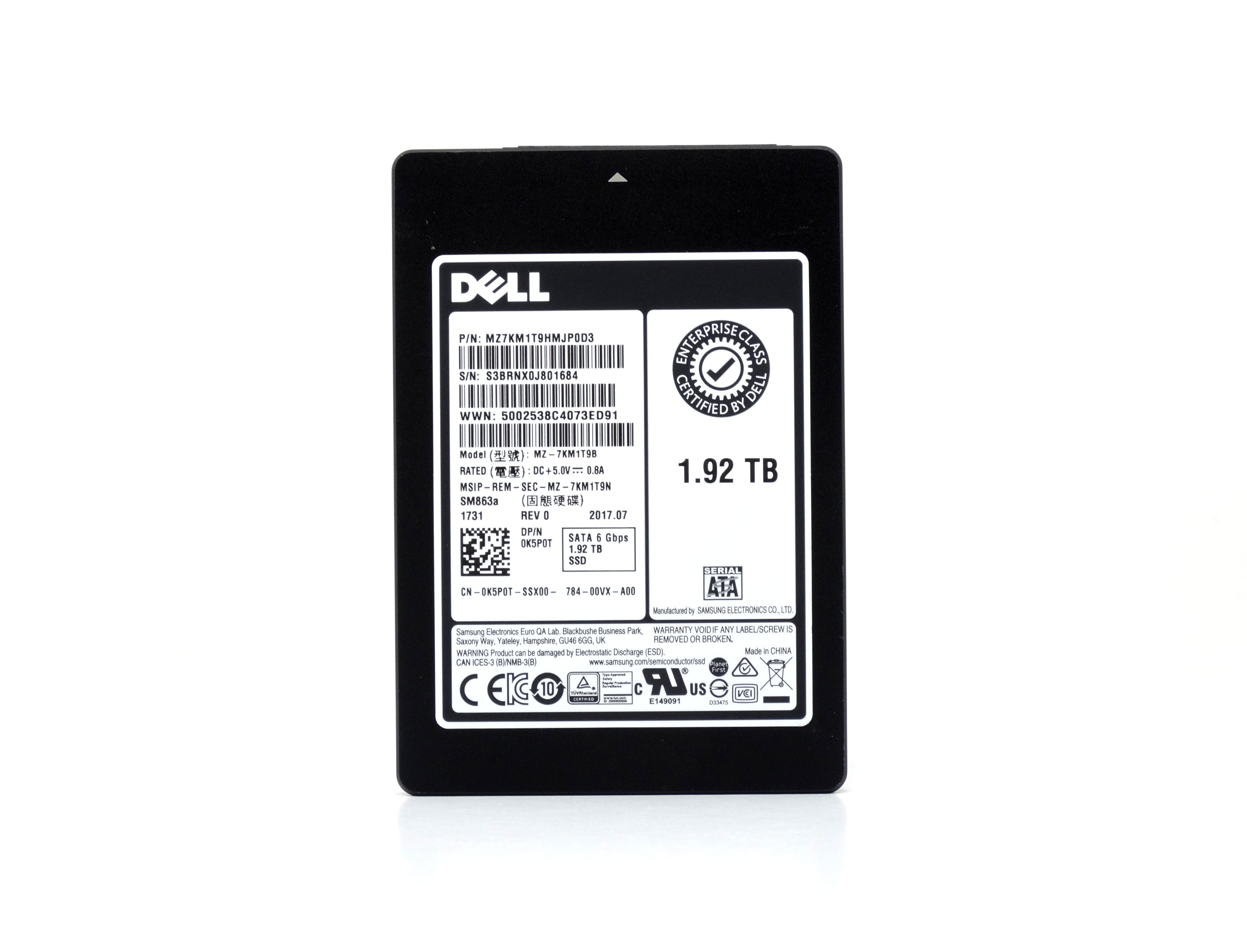 Dell 1.92TB SATA 6G SFF 2.5" MLC SSD Samsung SM863a MZ-7KM1TB MZ7KM1T9HMJP0D3