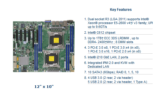 Supermicro Dual Intel LGA2011 E5-2600v3/ v4 DDR4 Motherboard (X10DRL-I)