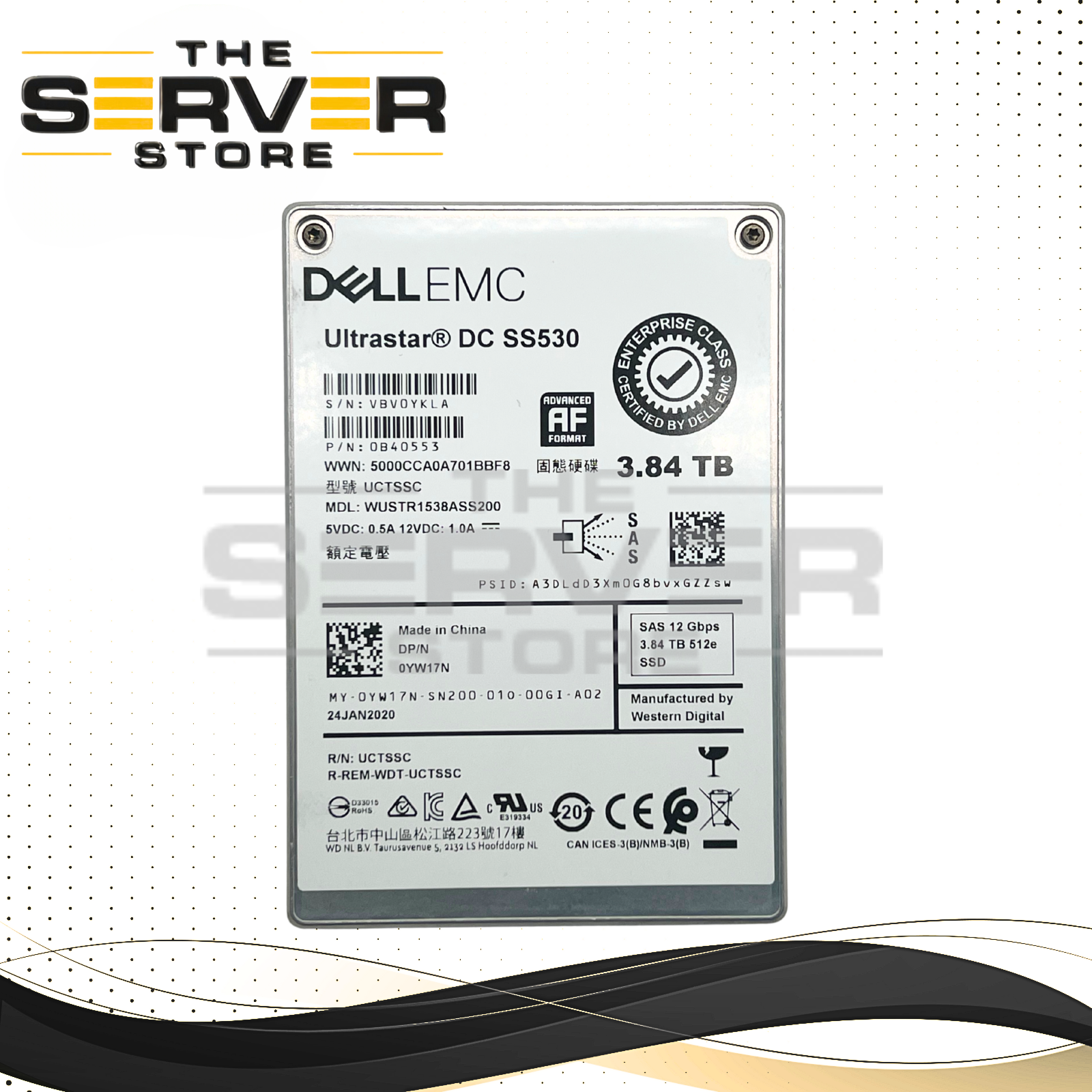 (New Open Box) Western Digital (WD) 3.84TB SAS 12G RI SFF 2.5" SSD DC SS530 Series 0B40553 WUSTR1538ASS200