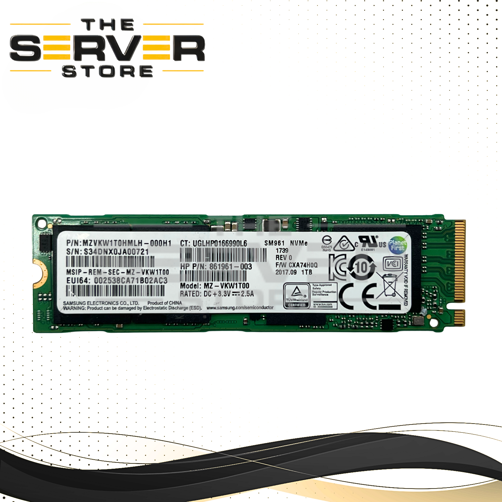 HP 1TB NVMe 2280 M.2 PCIe Gen 3.0 x4 SSD Samsung SM961 MZ-VKW1T00 861961-003