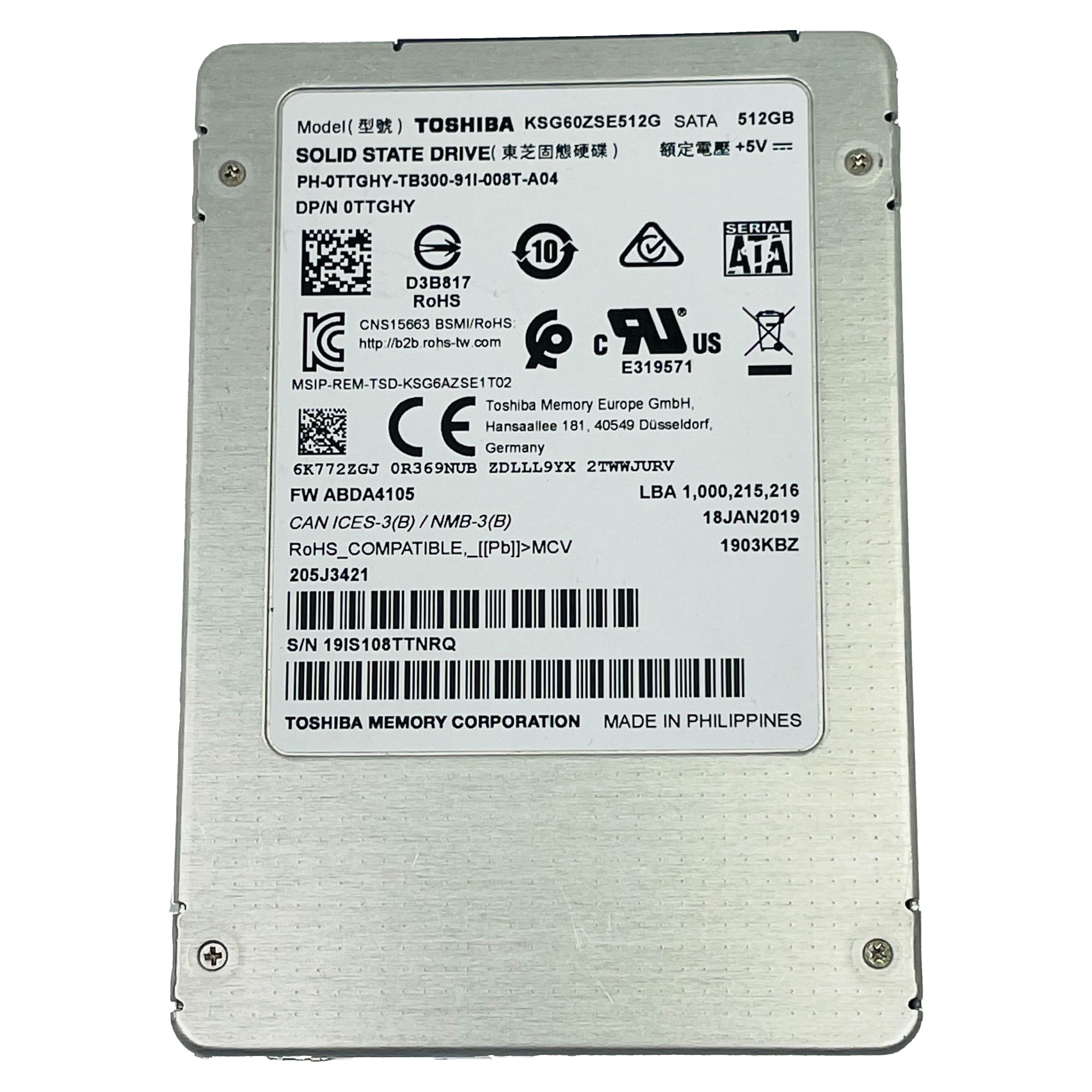 Dell 512GB SATA 6G SFF 2.5" SSD Toshiba TTGHY