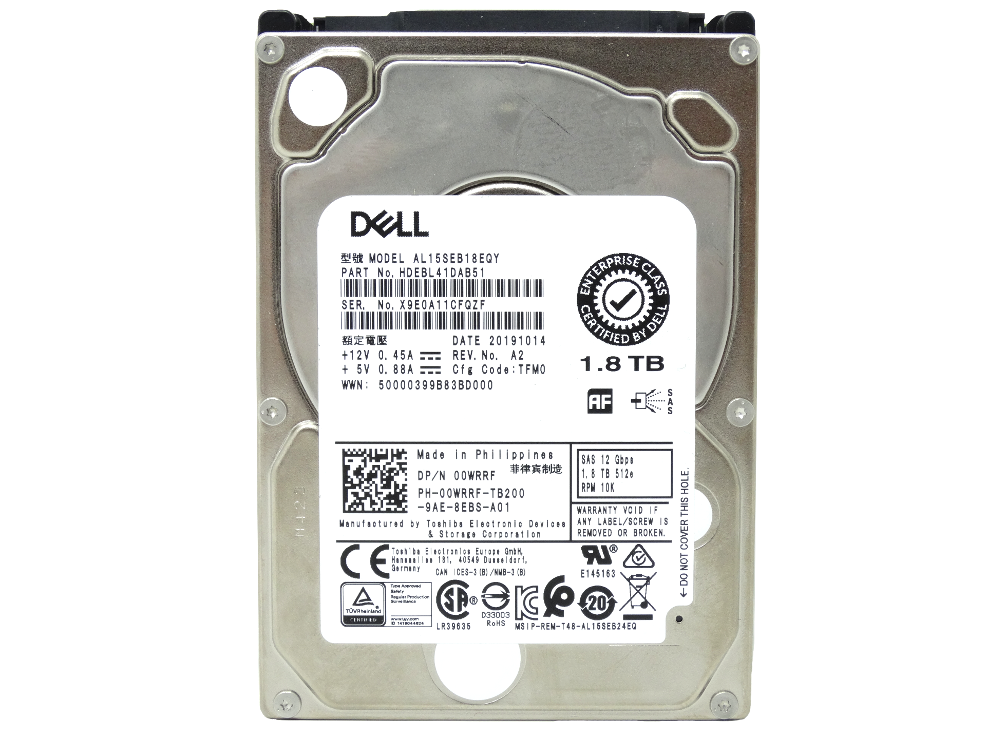 Dell 1.8TB 10K RPM SAS 12Gbps 512e 2.5'' HDD Hard Drive (0WRRF)