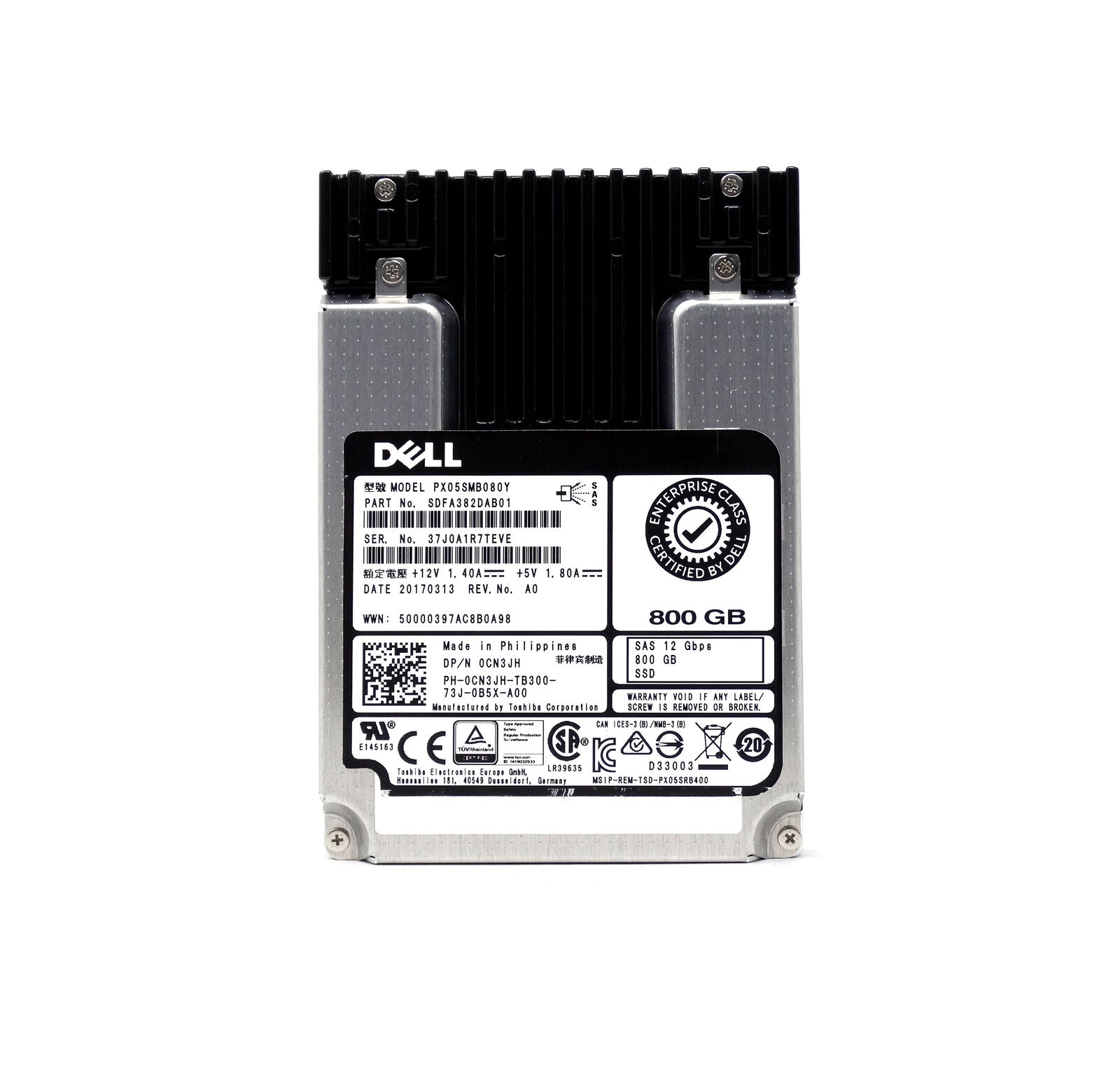 Dell 800GB 12G 12Gbps Write Intensive MLC SAS 2.5'' Enterprise SSD PX05SMB080Y (CN3JH)