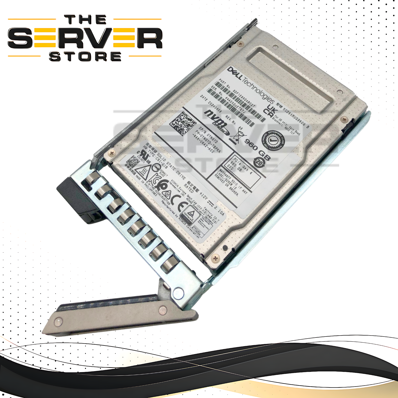 Dell Kioxia 960GB NVMe PCIe Gen4 2.5-inch U.2 Solid State Drive (SSD) with 14-Gen Tray. * (0-10 POH) 100% Health. * P/N: YNGYD.