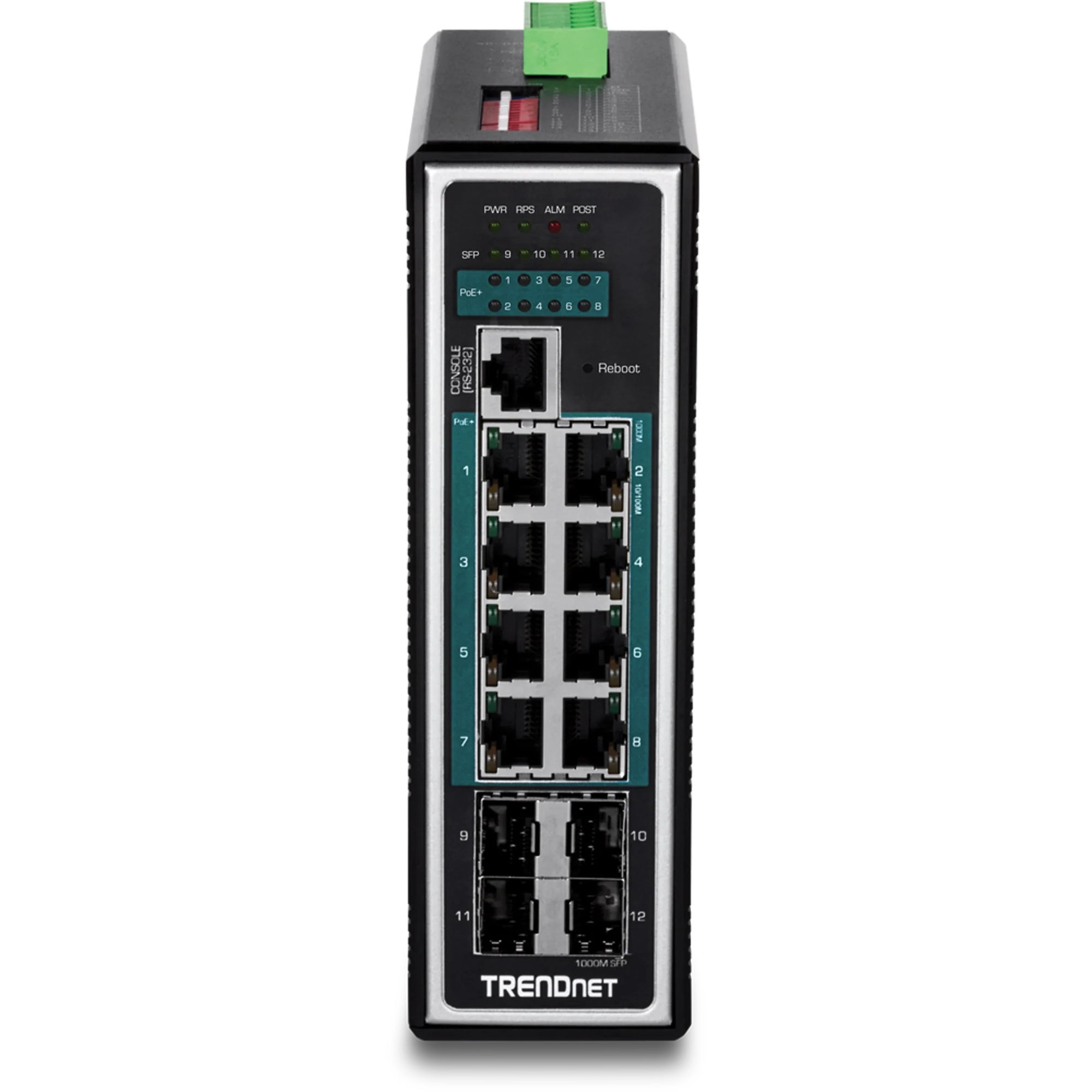 TRENDnet TI-PG1284i 12-Port Hardened Industrial Gigabit PoE+ Layer 2+ Managed DIN-Rail Switch