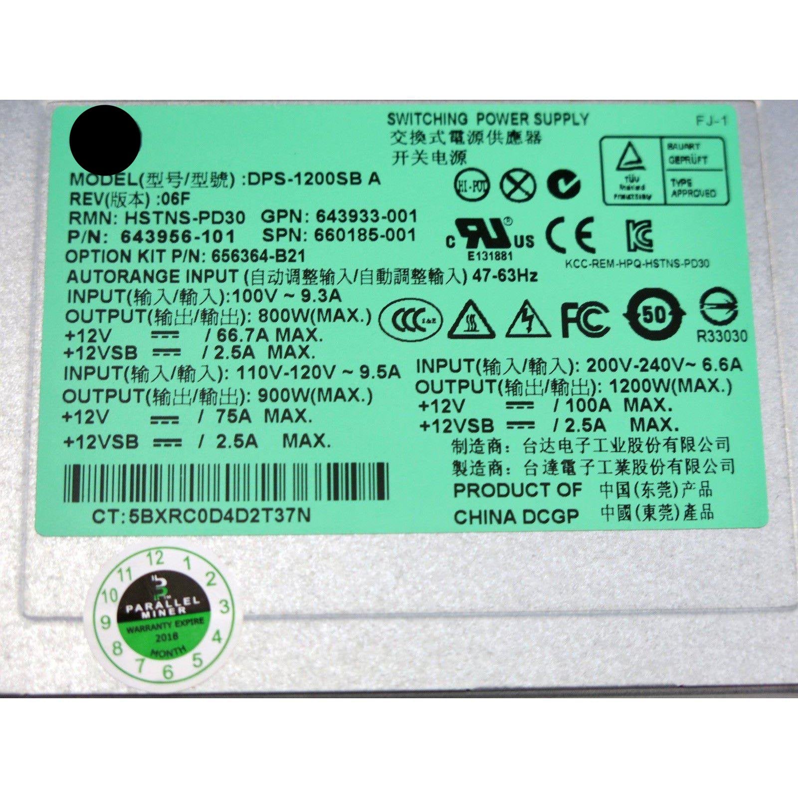 HP 1200 Watt G5 G6 G7 G8 ProLiant DL380 DL385 DL785 ML350 Server Power Supply 719826776647-FoxTI