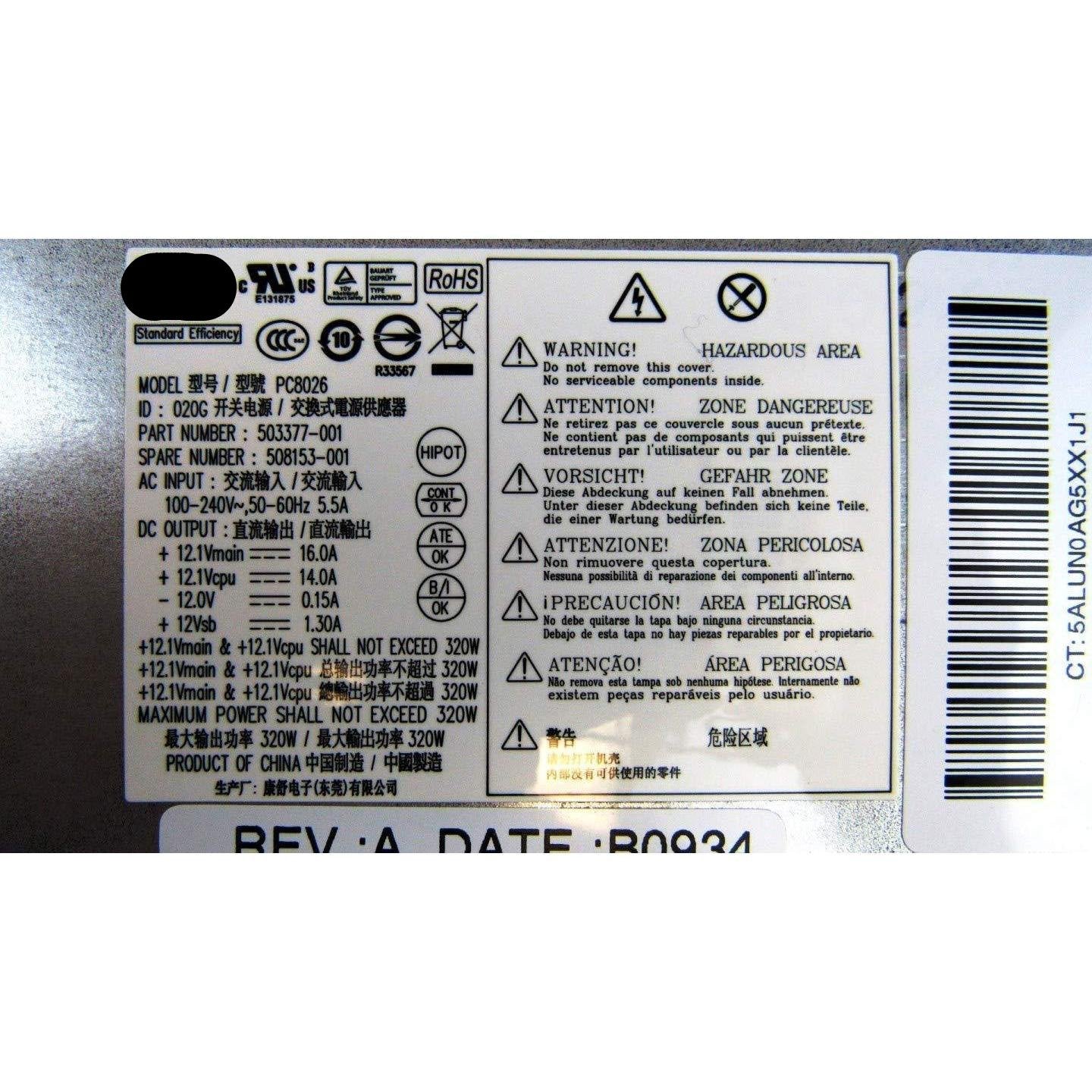 HP 8200 6200 6000 8000 MT Pro 320W Power Supply HP-D3201A0 508153-001 503377-001-FoxTI