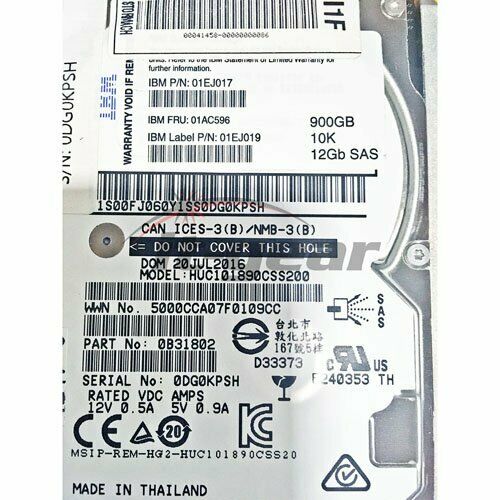 Disco IBM 01AC596 900GB 10K 2.5" HDD V5000 G2 01EJ019 01EJ017 2078-AC68 Hard Drive - MFerraz Tecnologia