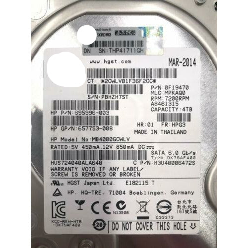 Disco 694374-B21 HPE 4TB 3G SATA 7.2K RPM LFF 3.5" MIDLINE 694534-001 695996-003 - MFerraz Tecnologia