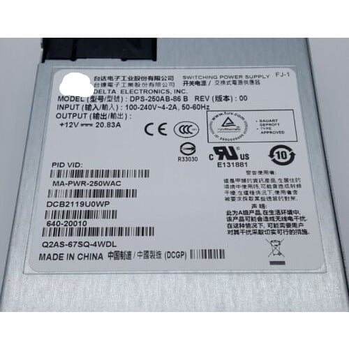 Cisco/Delta MA-PWR-250WAC 250W Power Supply for Meraki MS 320 350 Series Switch - MFerraz Technology ITFL