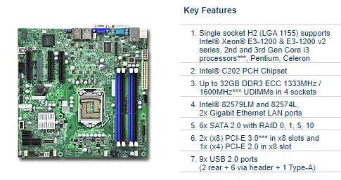 Supermicro Intel Xeon E5-1200 v1/v2 LGA1155 DDR3 Server System Motherboard (X9SCL)